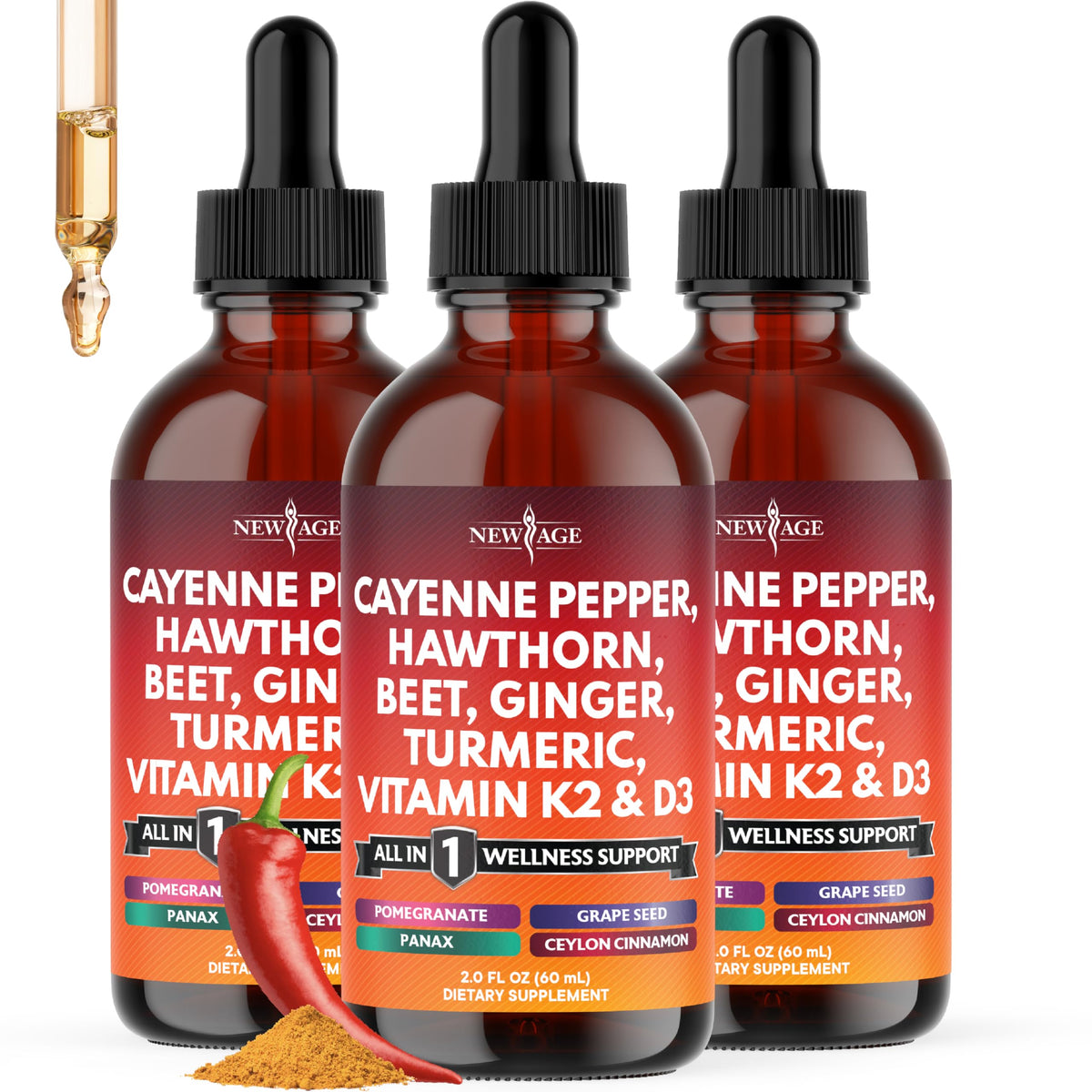 NEW AGE Cayenne Pepper Liquid Drops bottle front view