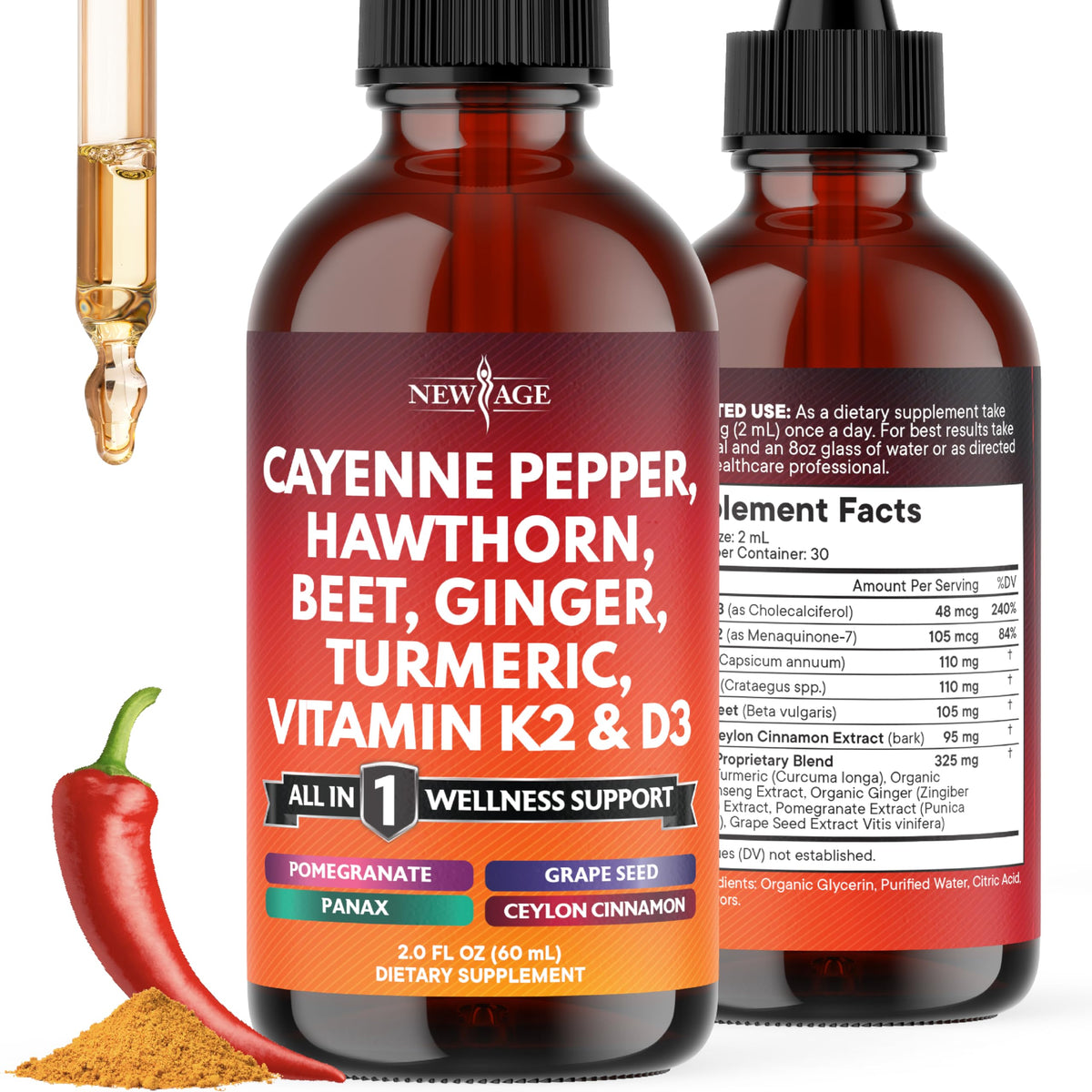NEW AGE Cayenne Pepper Liquid Drops front view with packaging
