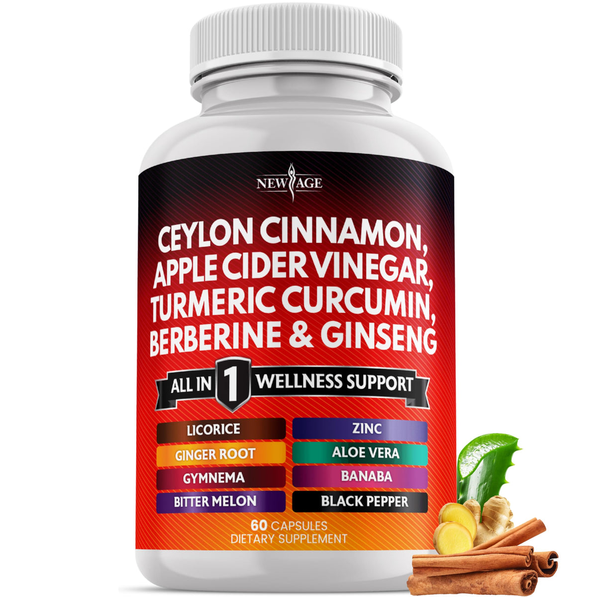 NEW AGE Ceylon Cinnamon & ACV Supplement bottle front view