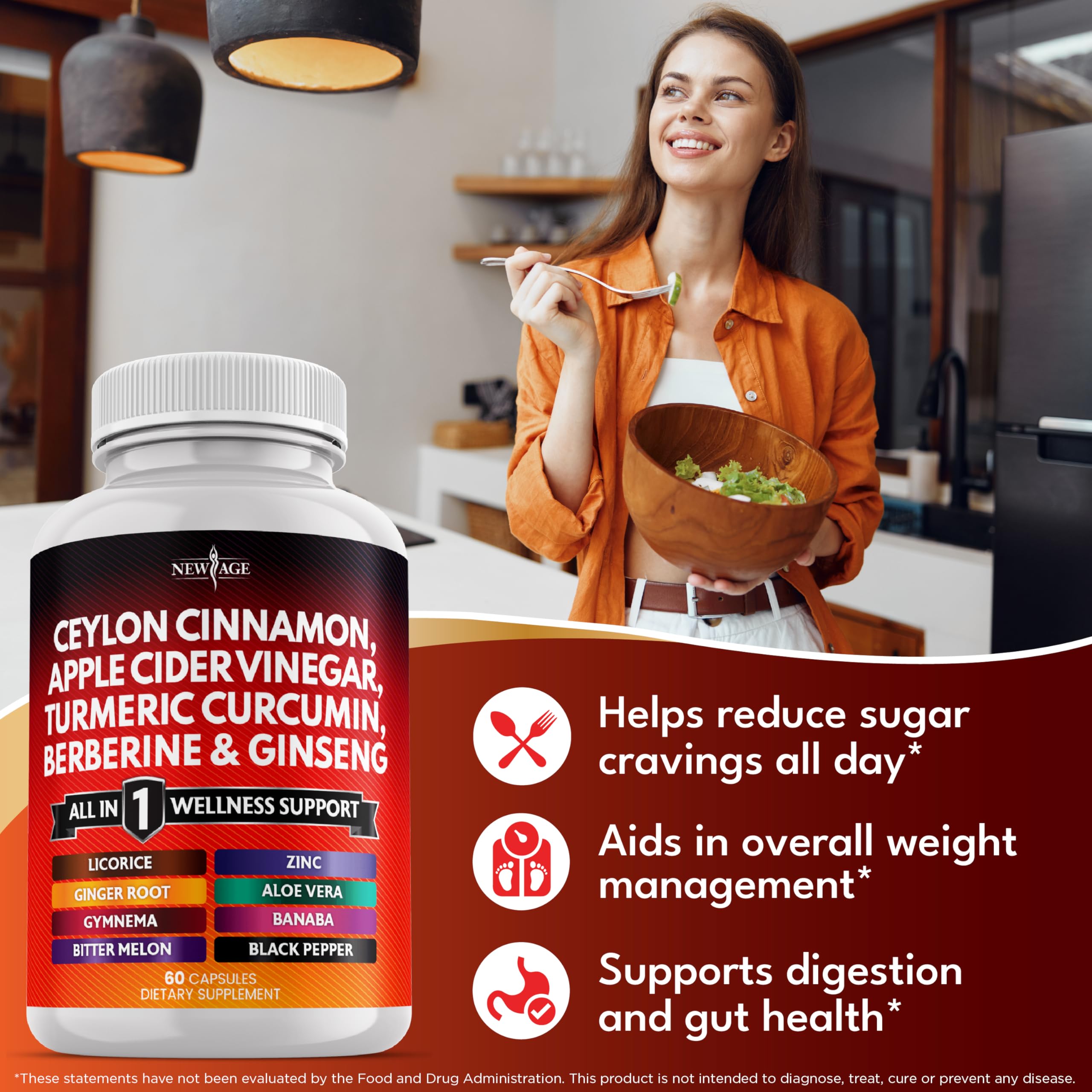 NEW AGE Ceylon Cinnamon & ACV Supplement bottle side view