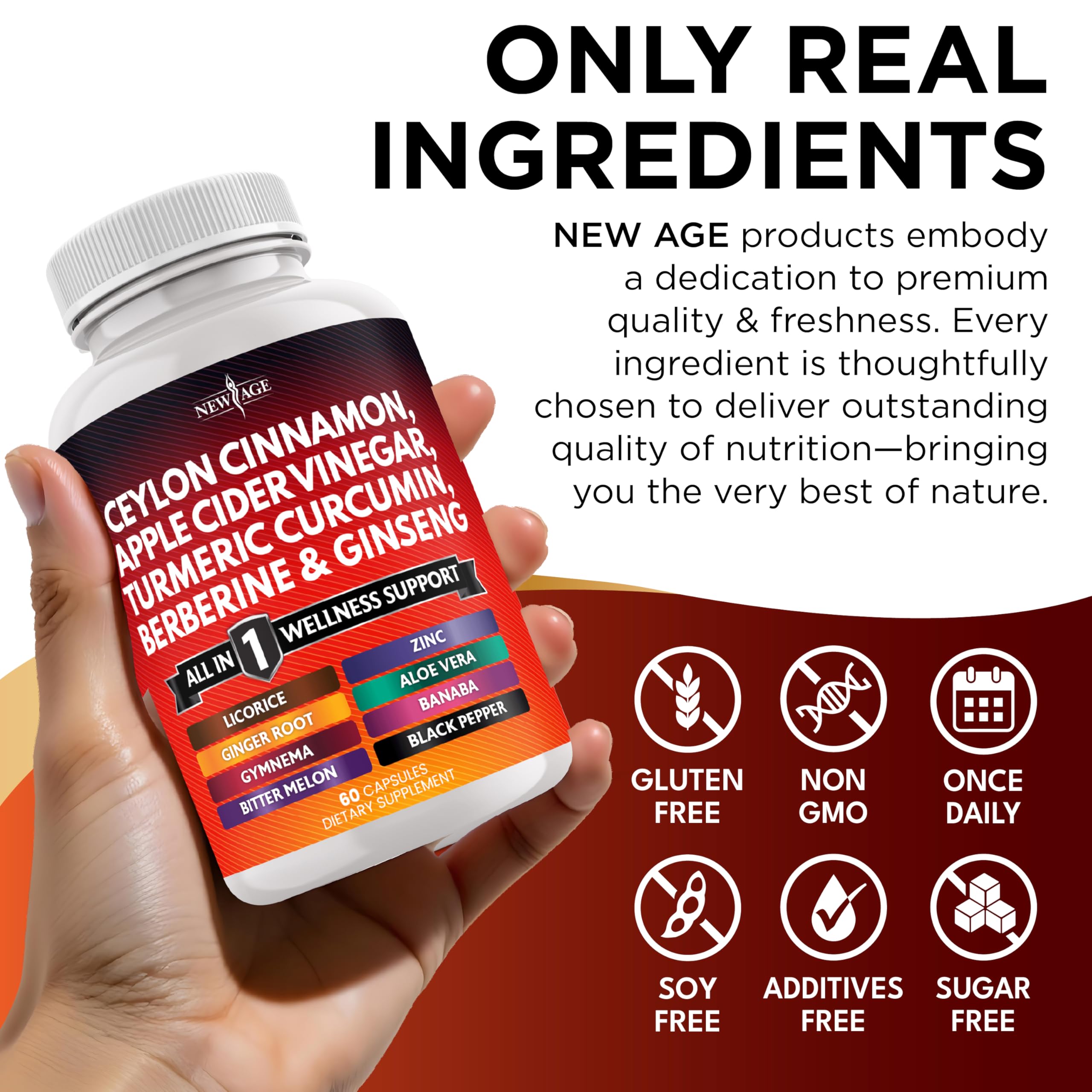 NEW AGE Ceylon Cinnamon & ACV Supplement bottle with measuring spoon
