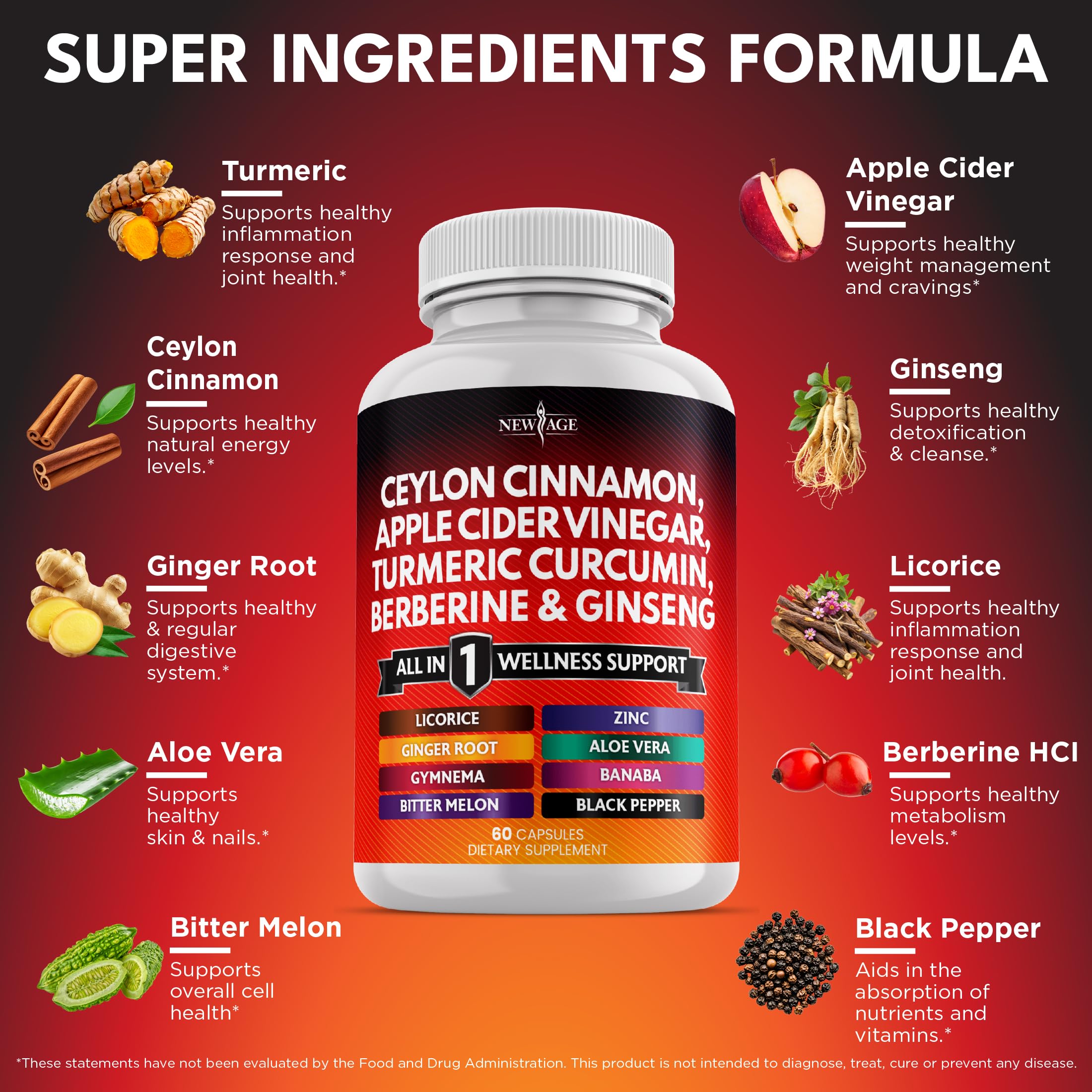 NEW AGE Ceylon Cinnamon & ACV Supplement capsules close-up