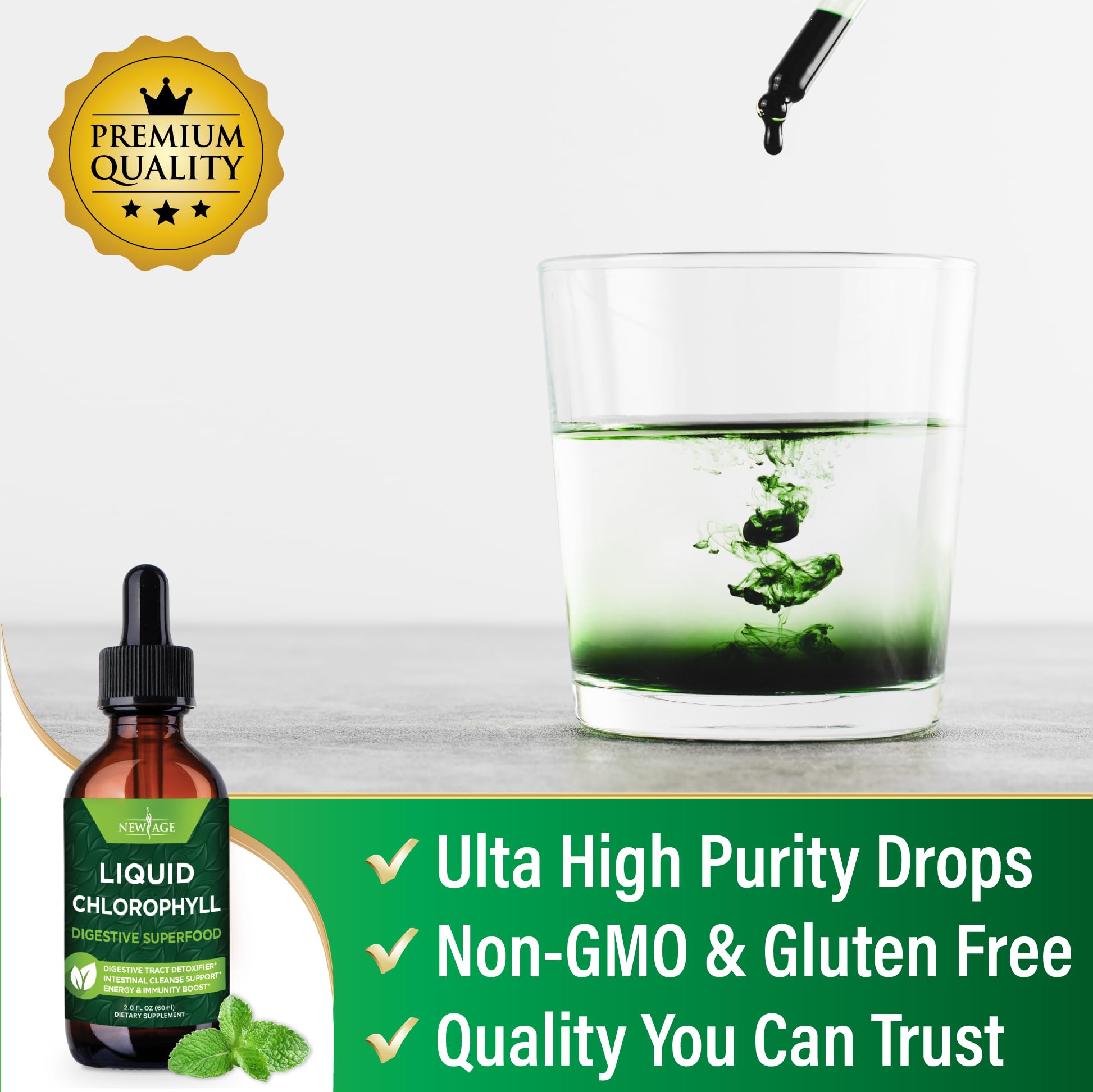 NEW AGE Chlorophyll Drops mixed with water