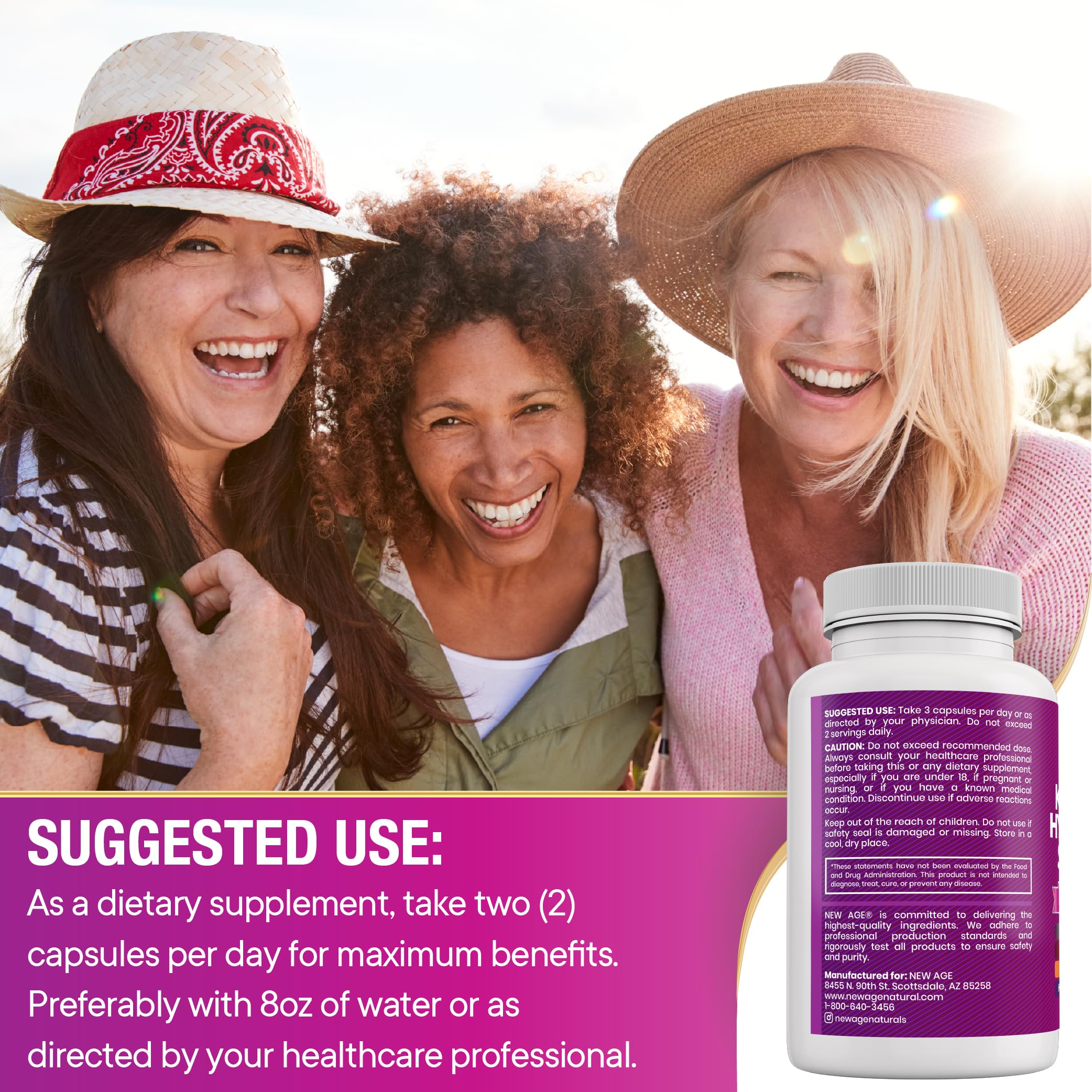 NEW AGE Collagen Capsules lifestyle scene with a glass of water