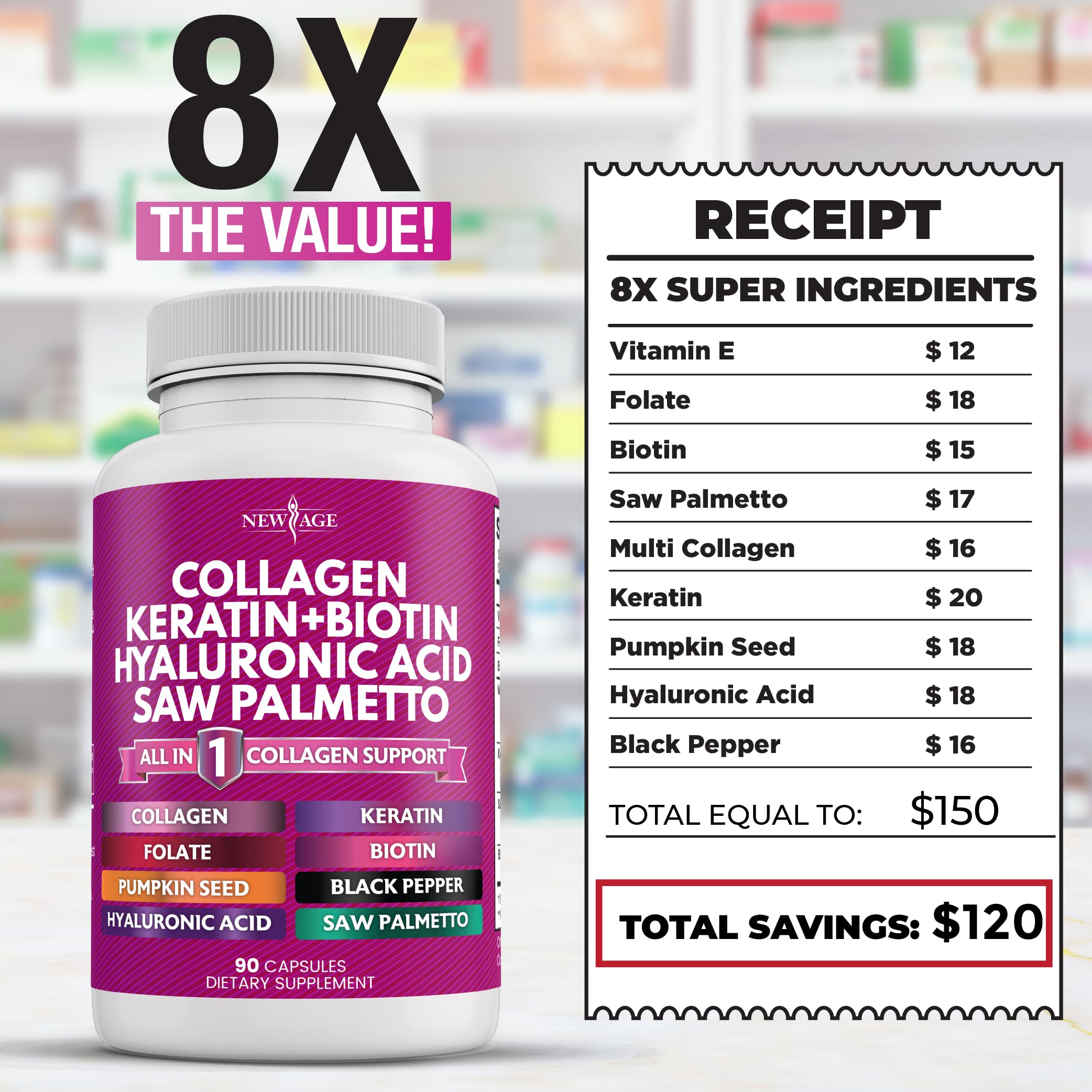 NEW AGE Collagen Capsules showing serving size on label
