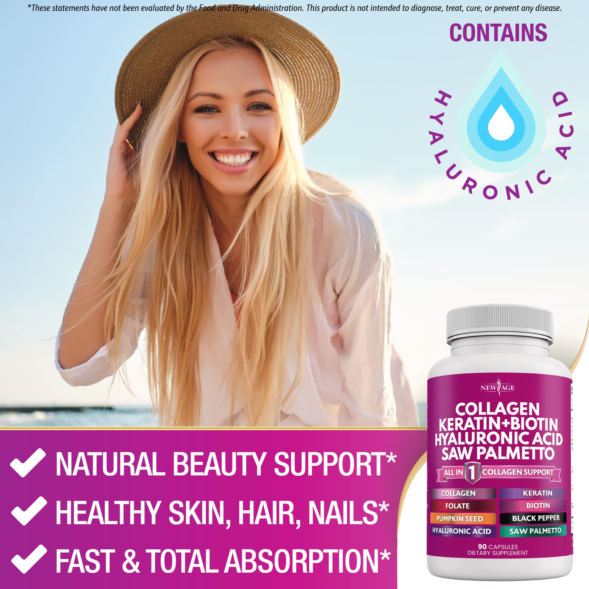 NEW AGE Collagen Capsules with ingredients list displayed