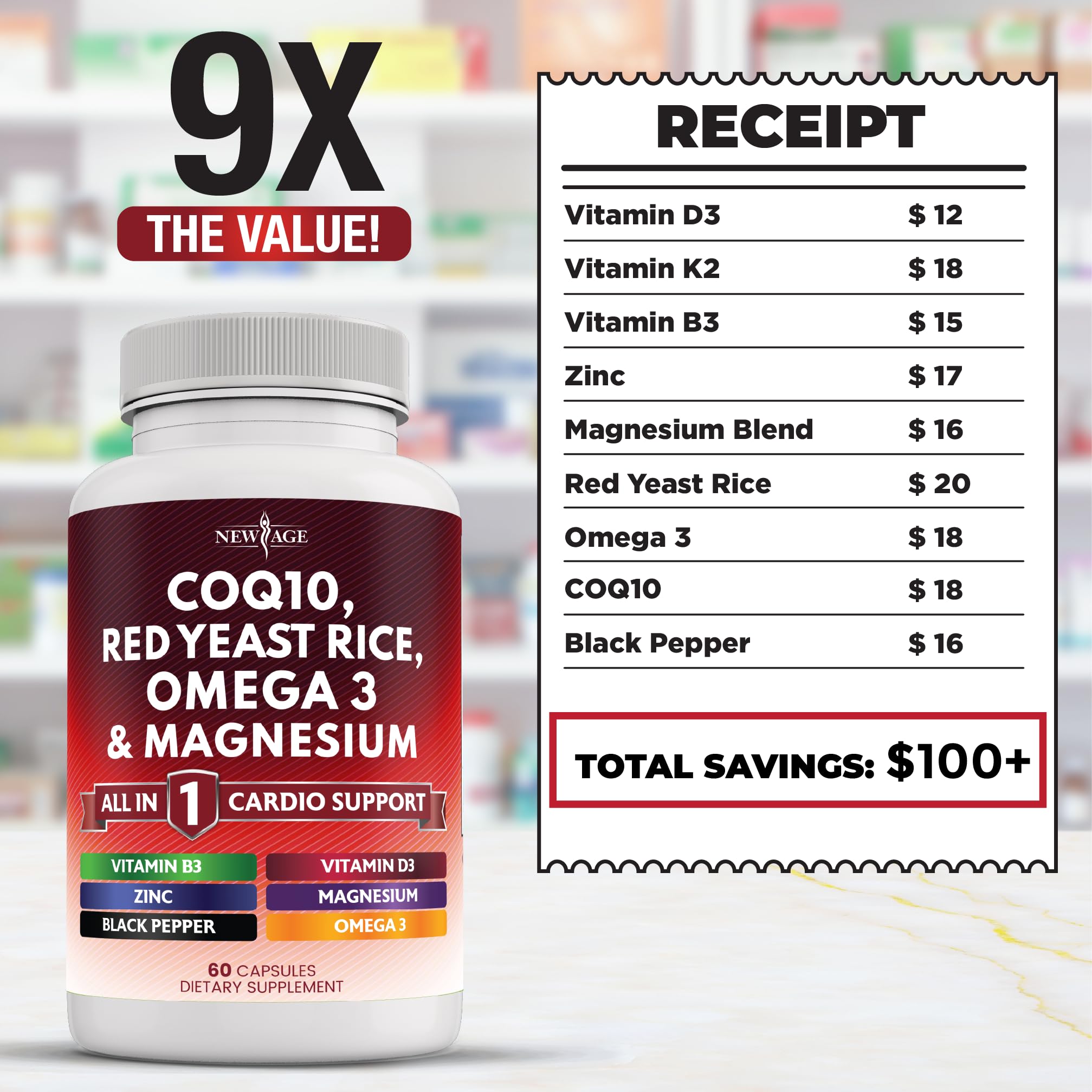 NEW AGE CoQ10 Red Yeast Rice Supplement 200mg capsule close-up
