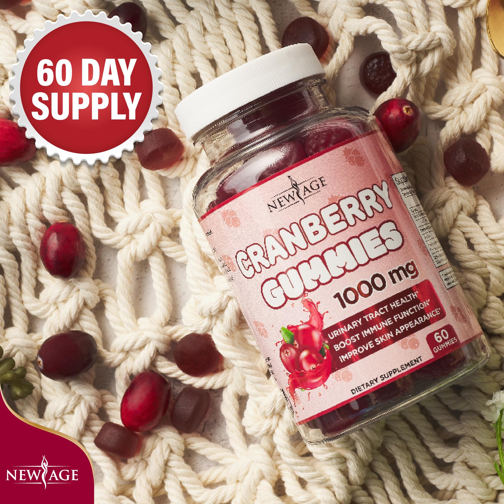 NEW AGE Cranberry Gummies 1000mg close-up of individual gummy