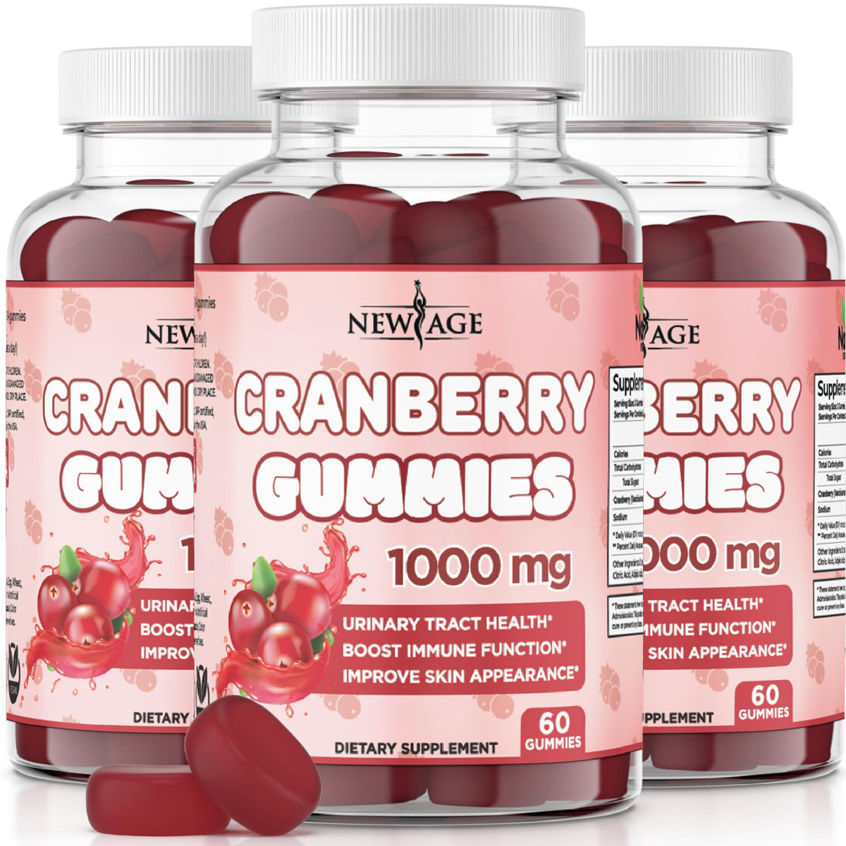 NEW AGE Cranberry Gummies 1000mg front view with packaging