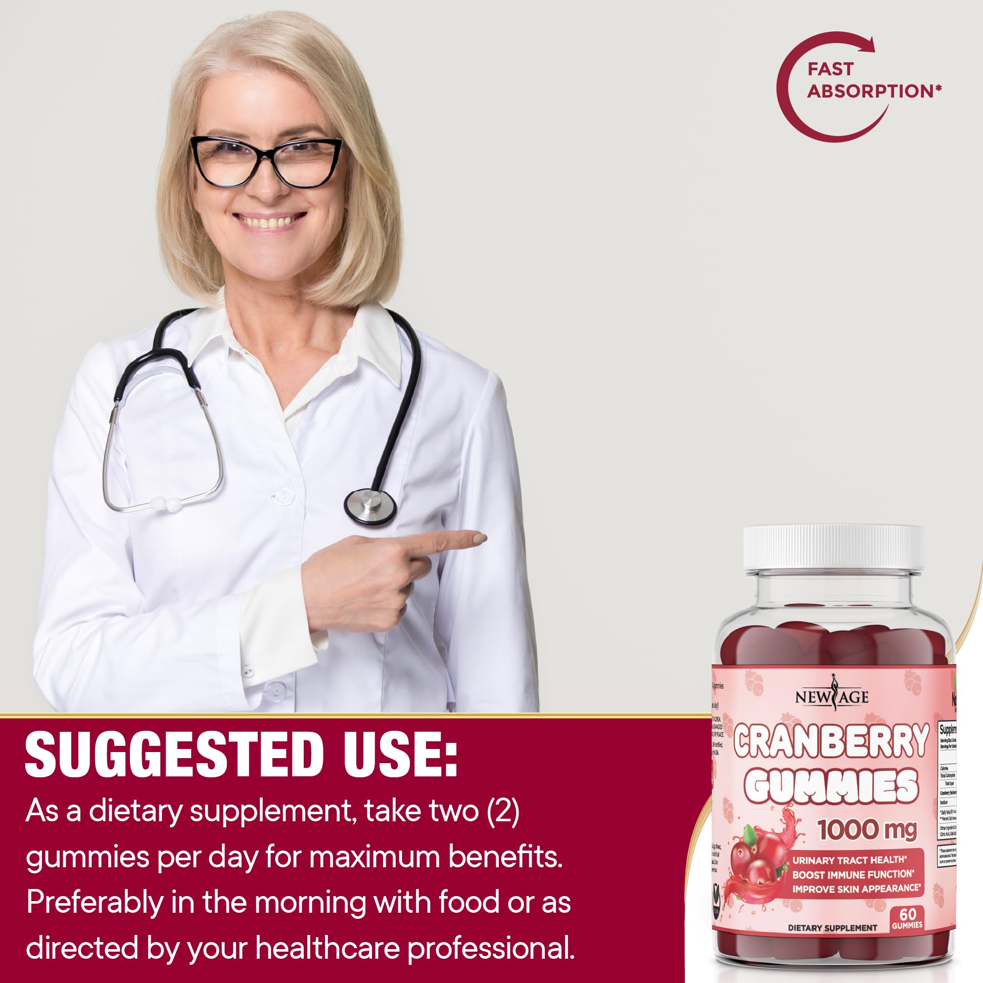 NEW AGE Cranberry Gummies on a wooden table