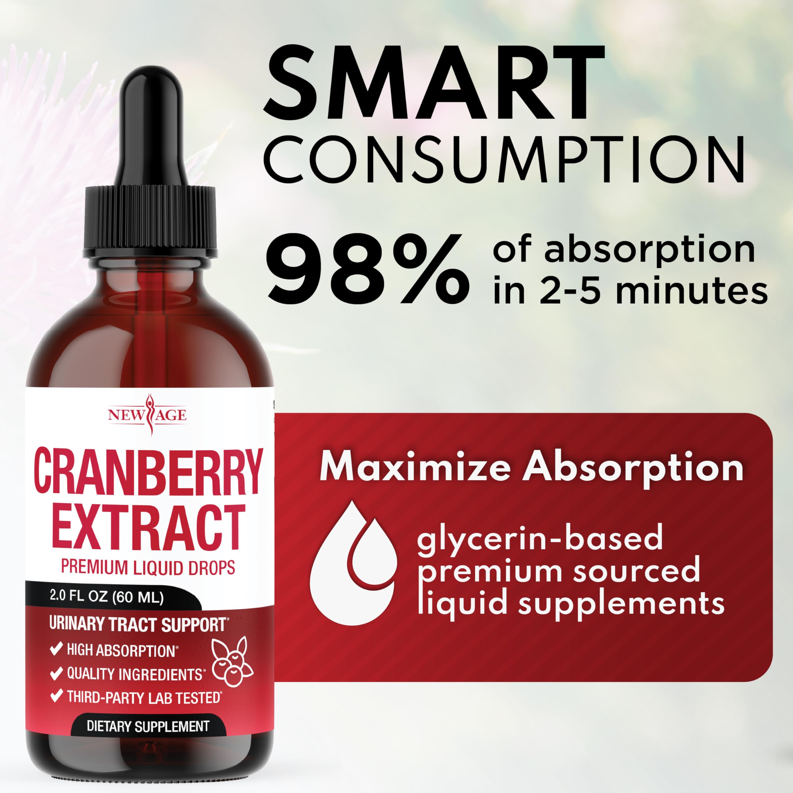 NEW AGE Cranberry Liquid Drops on a wooden table