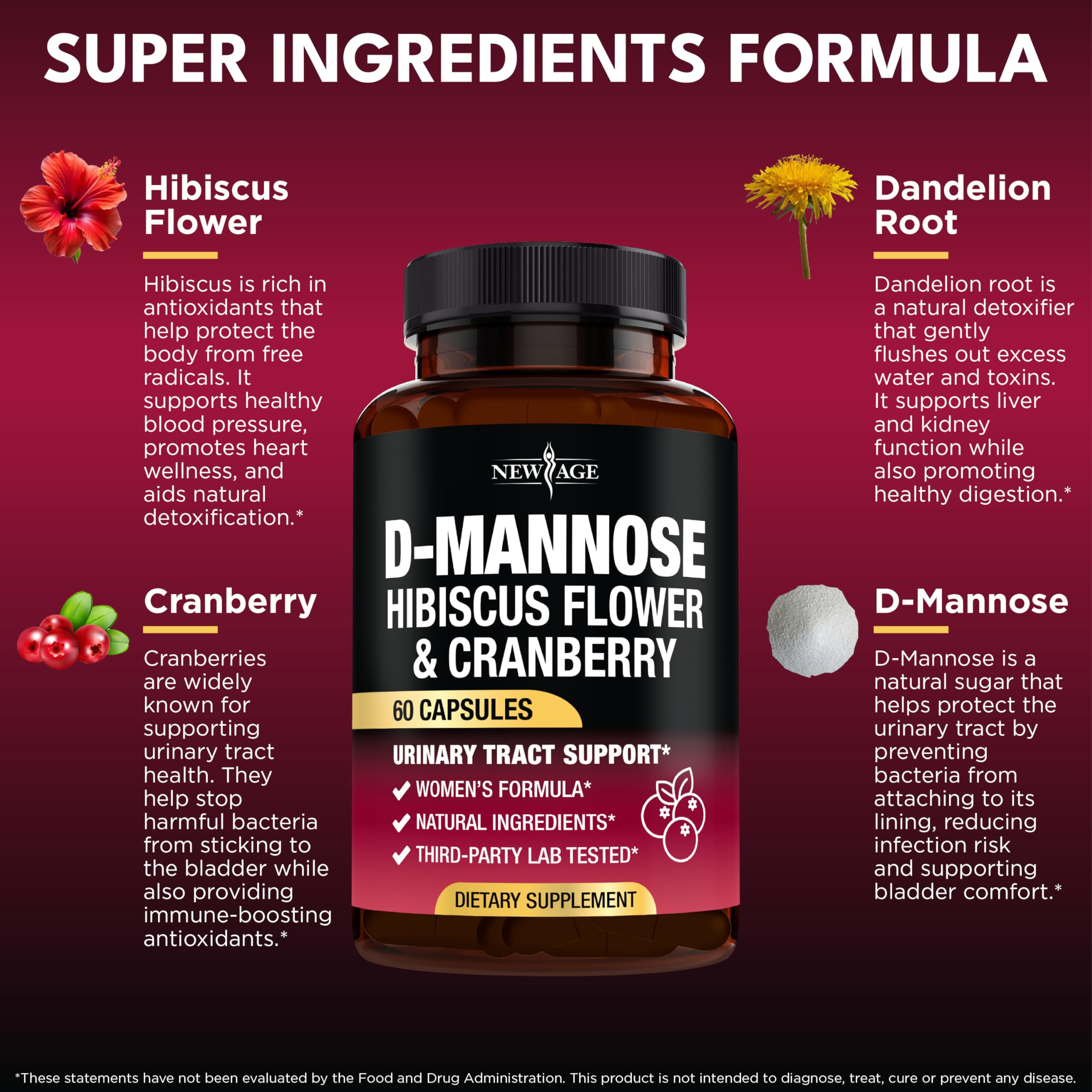 NEW AGE D-Mannose Complex 1000mg Capsules side view