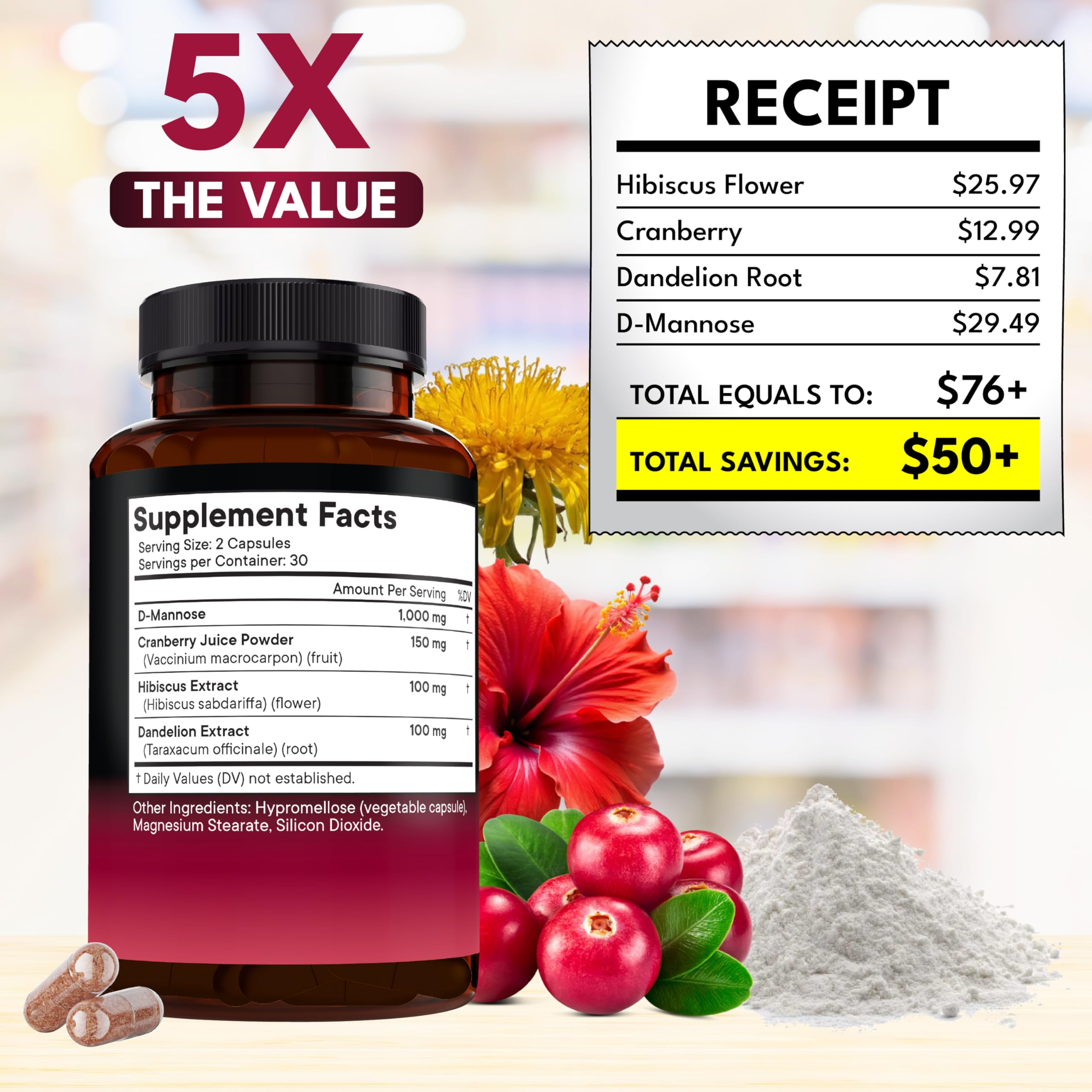 NEW AGE D-Mannose Complex capsules on a wooden table
