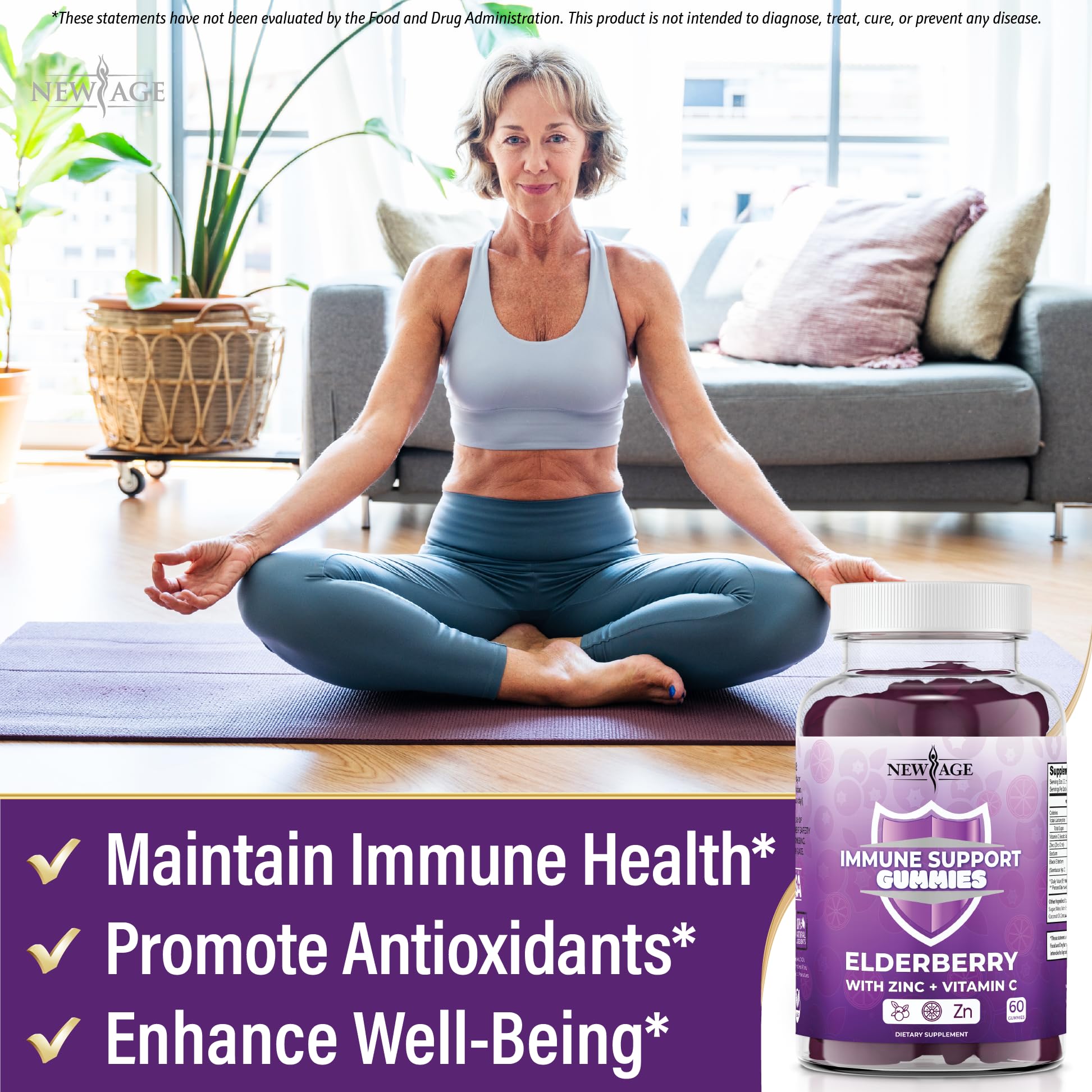 NEW AGE daily wellness System Support Gummies back view with nutritional information