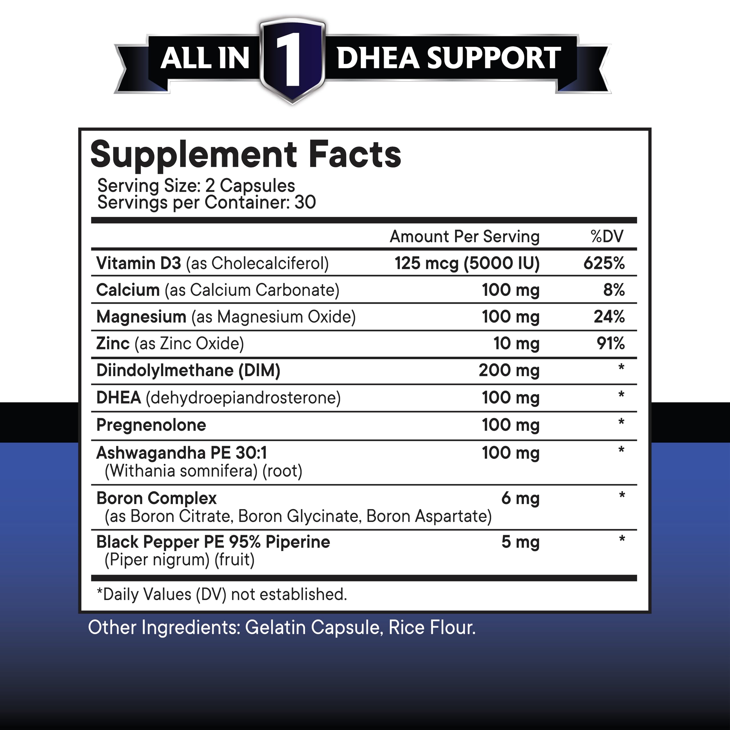 NEW AGE DHEA Supplement Capsules side view