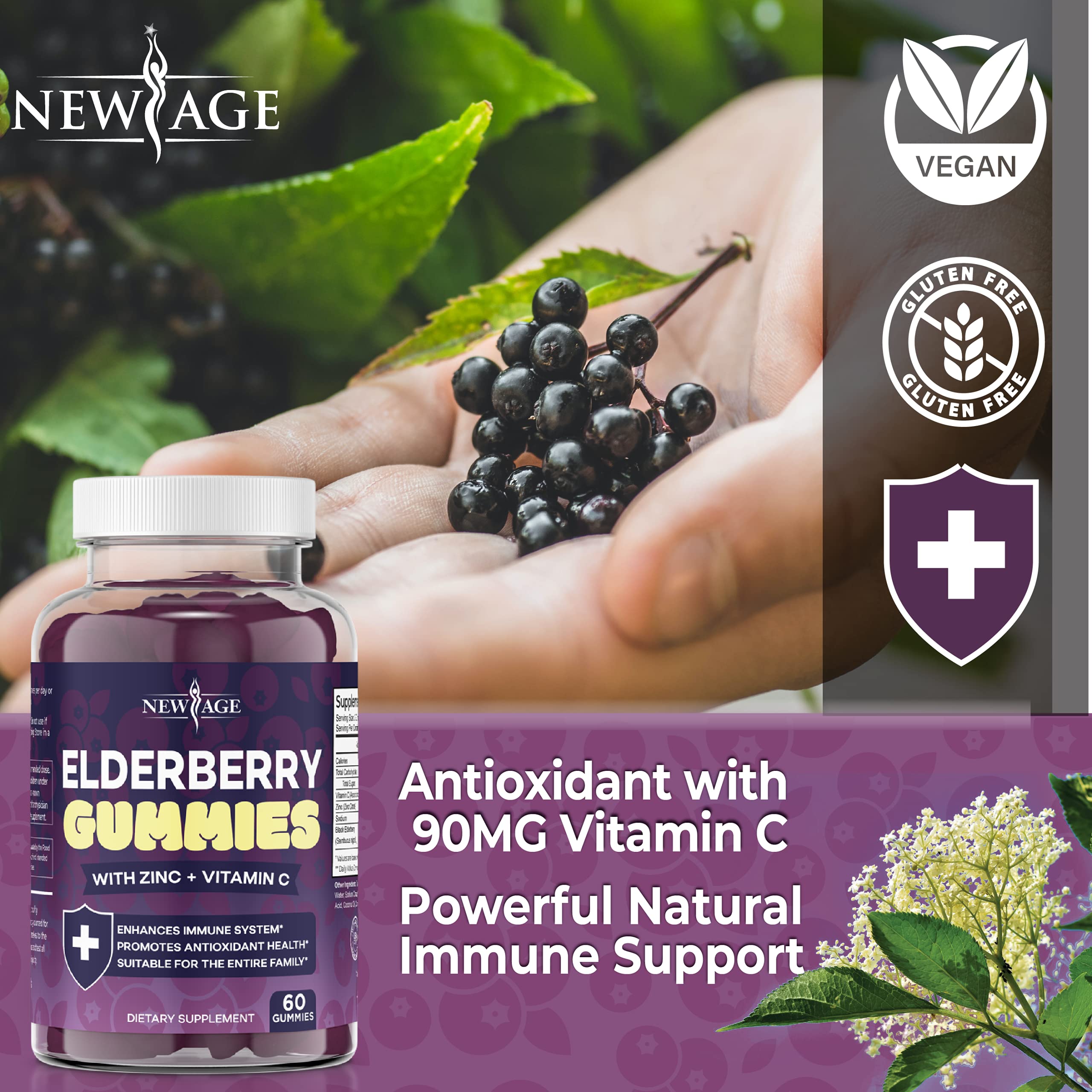 NEW AGE Elderberry Gummies in a bowl