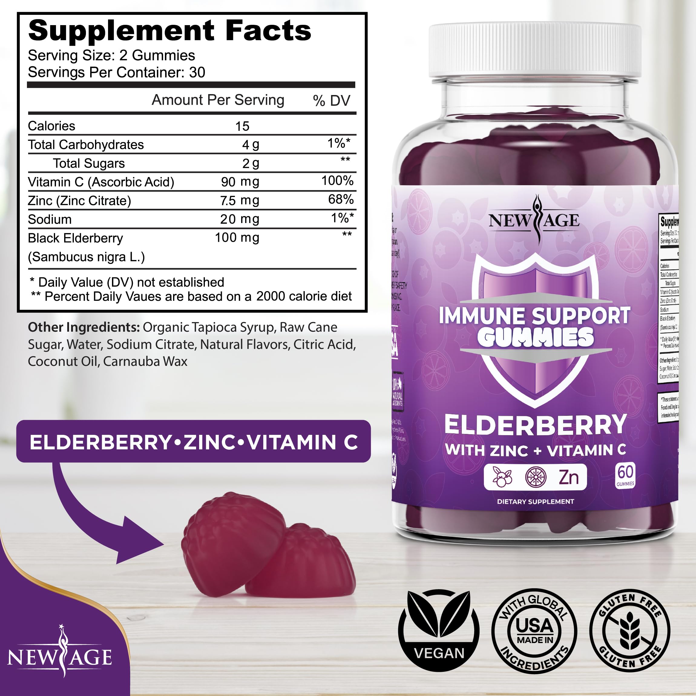 NEW AGE Elderberry Gummies packaging side view