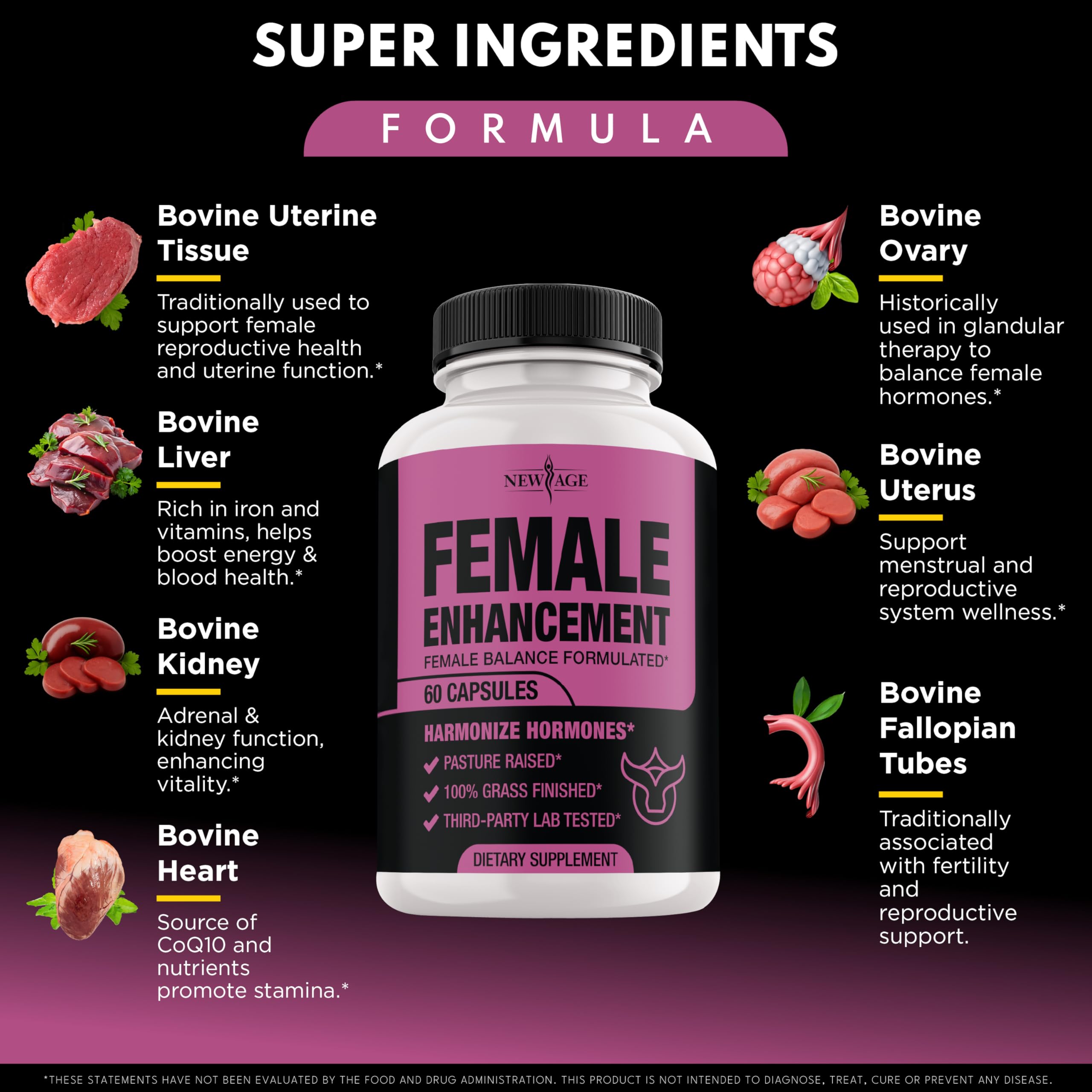 NEW AGE Female Supplement Capsules 60 Count side view