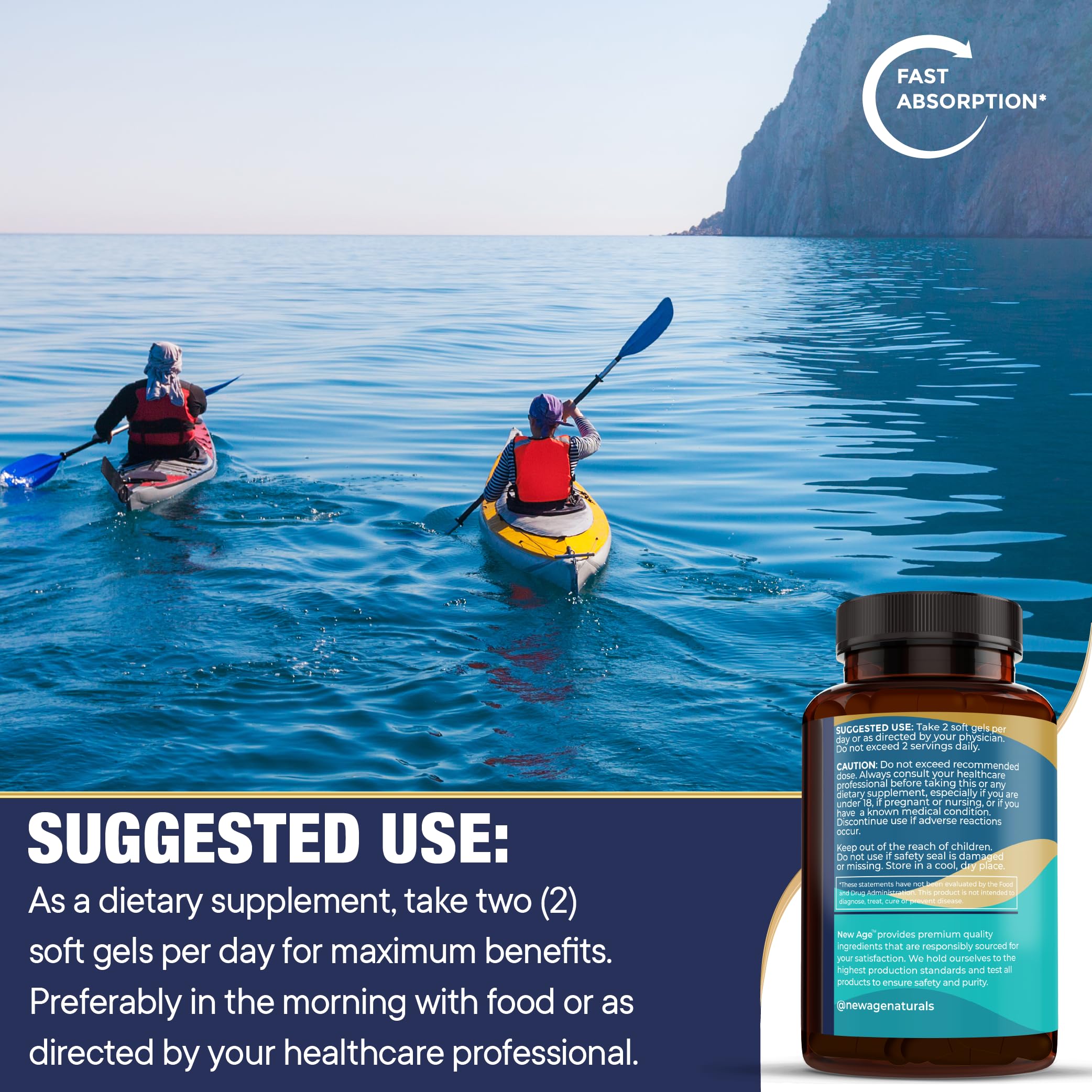NEW AGE Fish Oil Omega 3 2500mg bottle back view