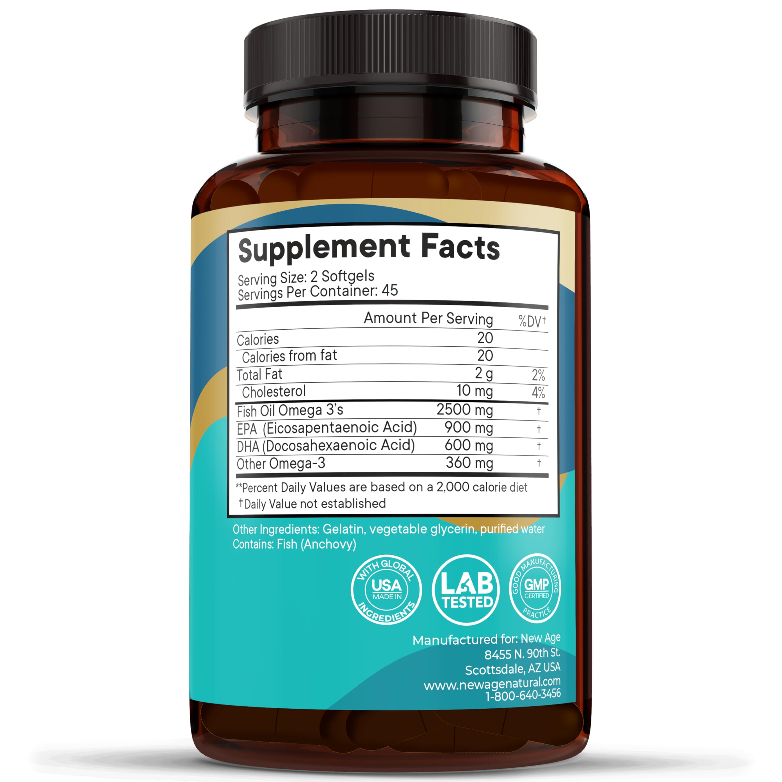 NEW AGE Fish Oil Omega 3 2500mg packaging details
