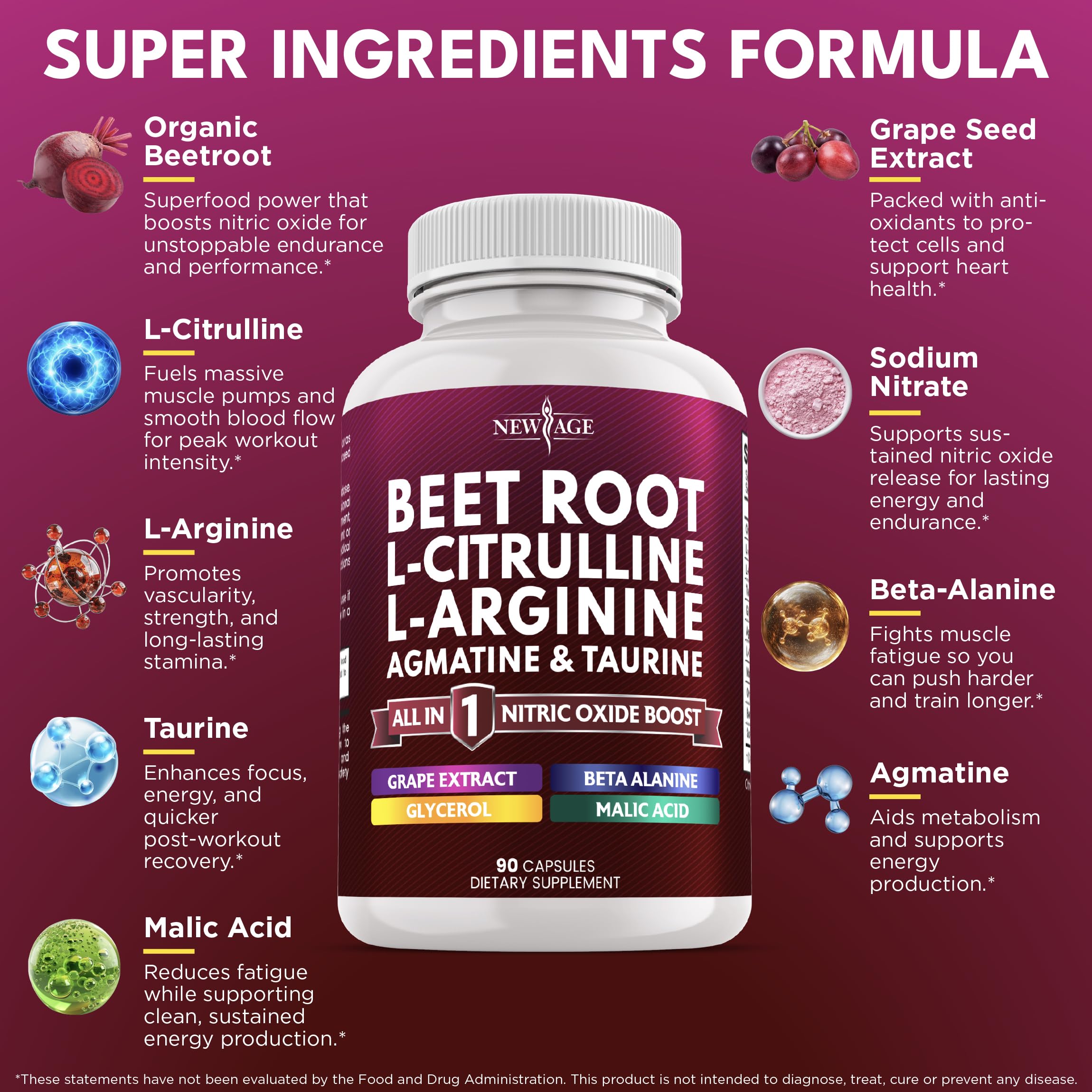 NEW AGE Grape Seed Extract & Beet Root NO2 Blend bottle side view