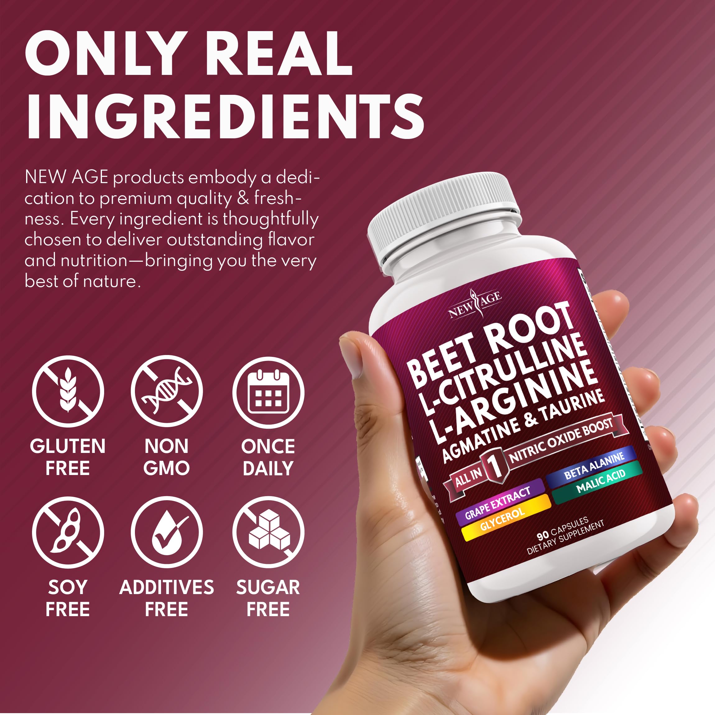 NEW AGE Grape Seed Extract & Beet Root NO2 Blend on a kitchen counter