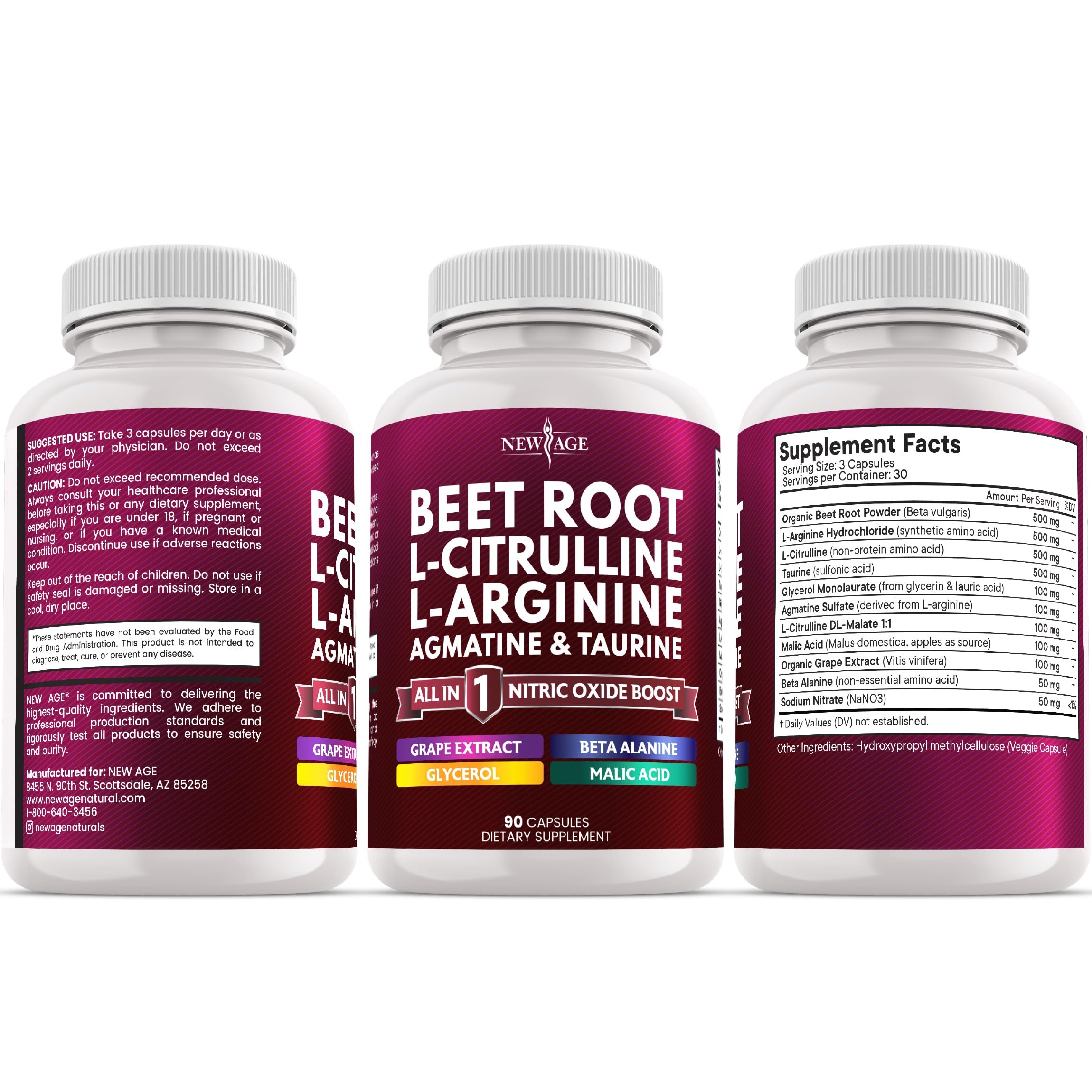 NEW AGE Grape Seed Extract & Beet Root NO2 Blend with a glass of water