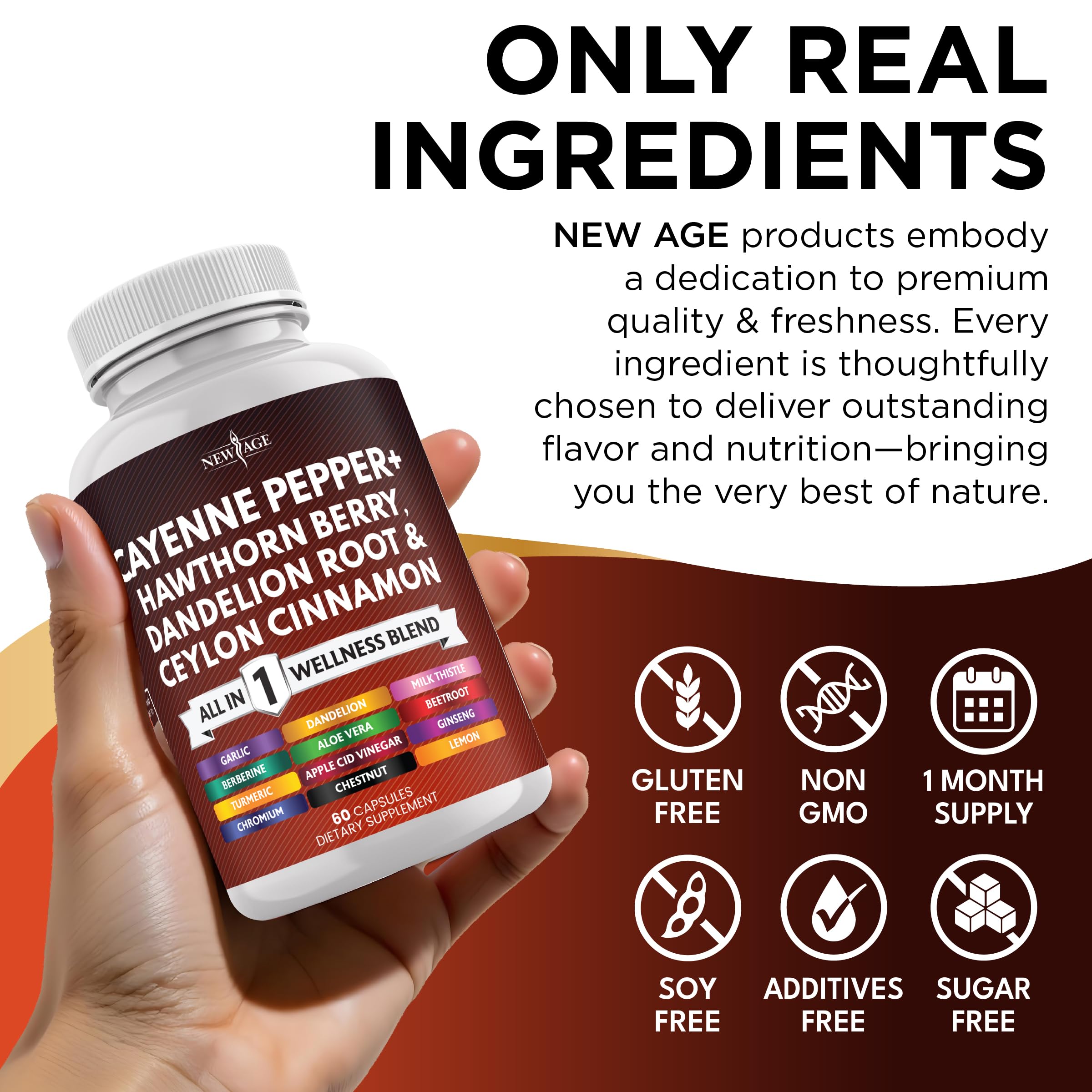 NEW AGE Hawthorn Berry Extract Capsules lifestyle scene with herbal background