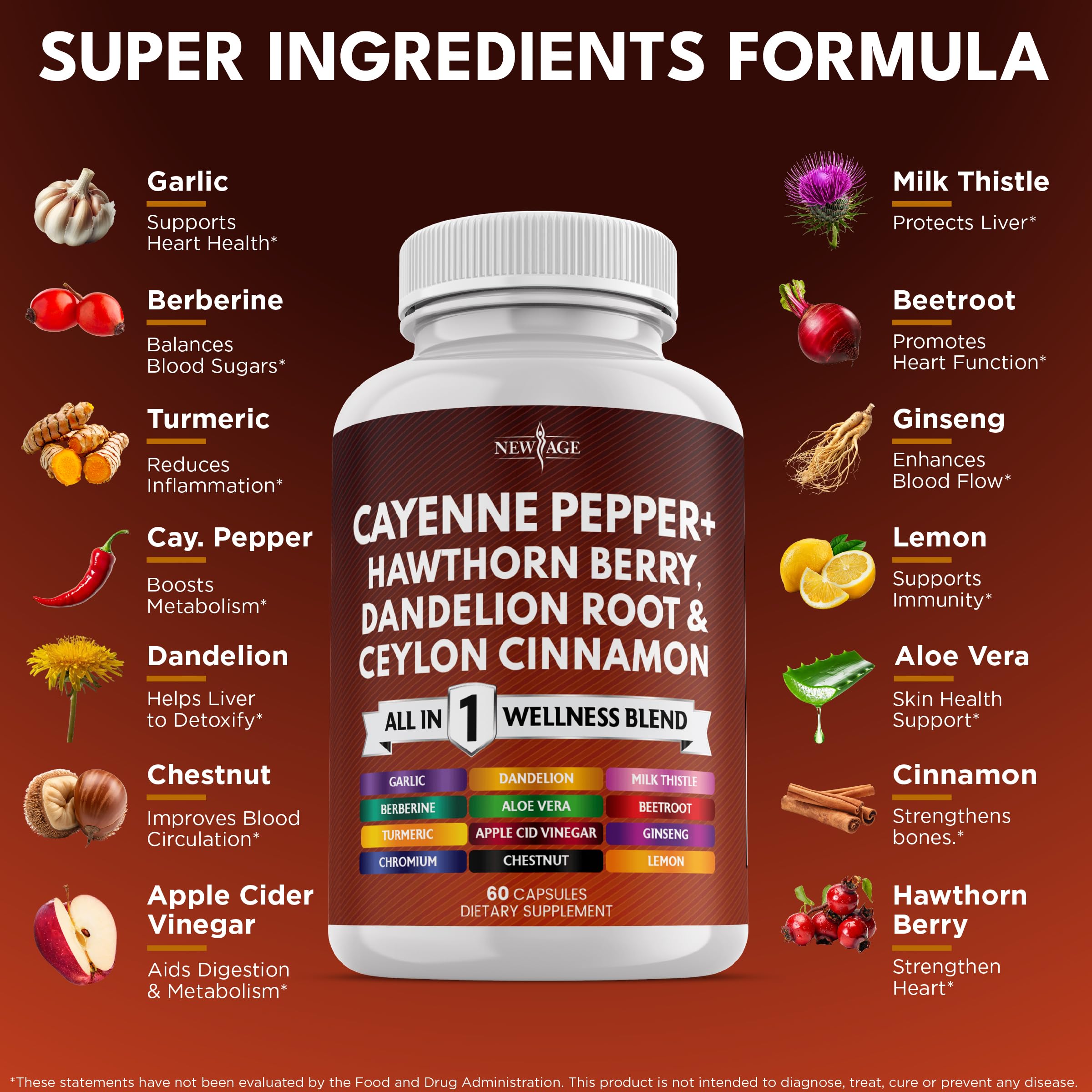 NEW AGE Hawthorn Berry Extract Capsules side view showing ingredients