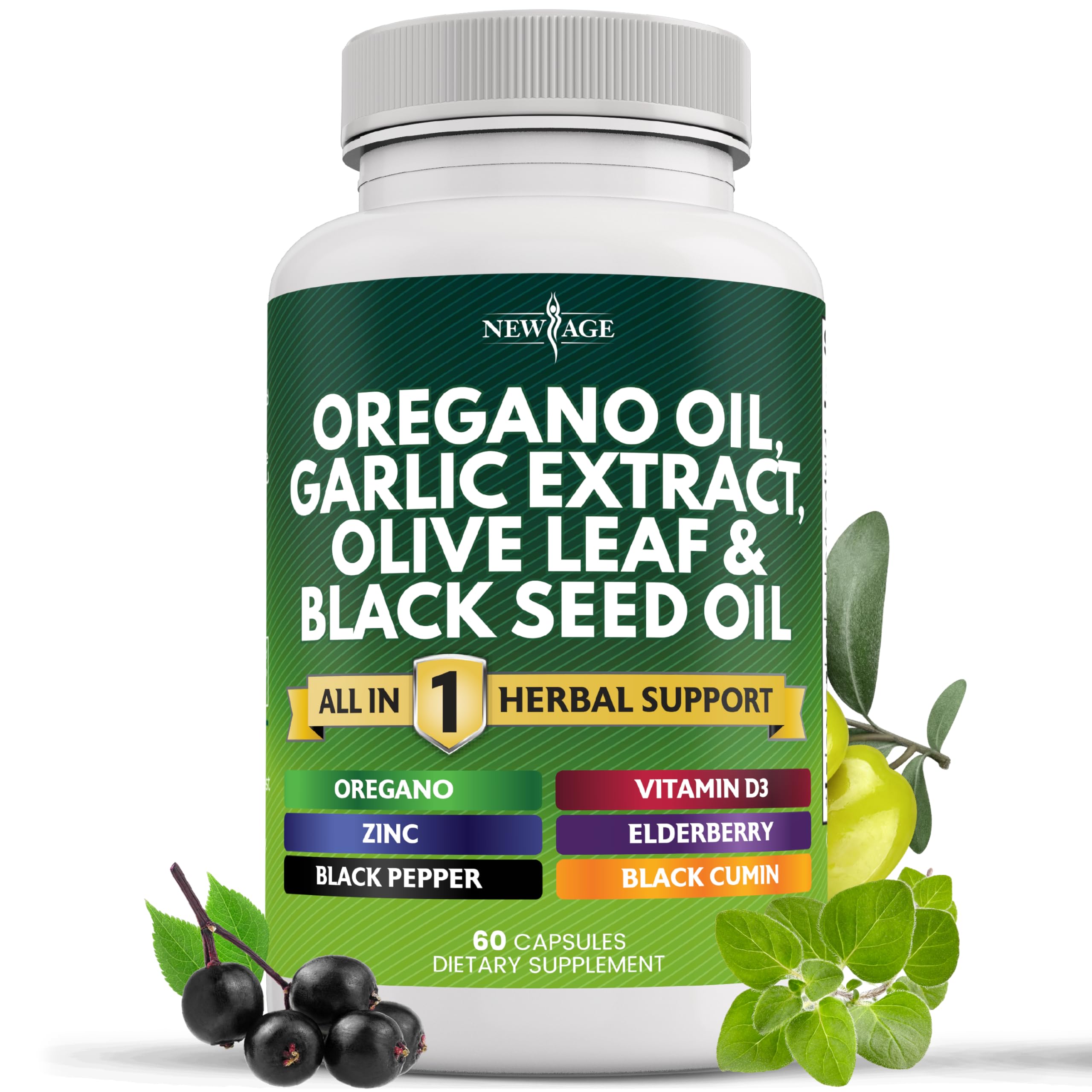 NEW AGE Herbal Supplement front view with capsules