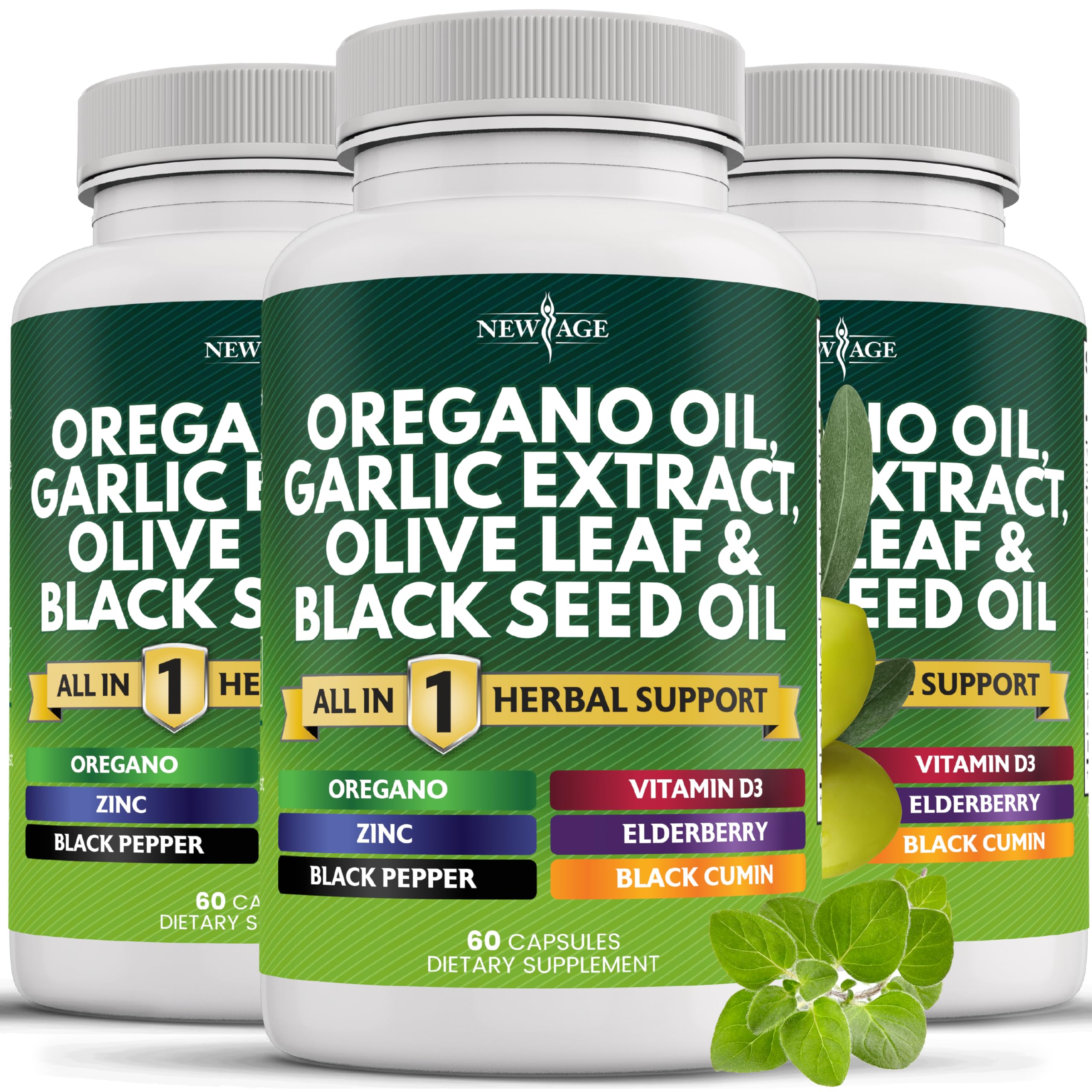 NEW AGE Herbal Supplement front view with capsules