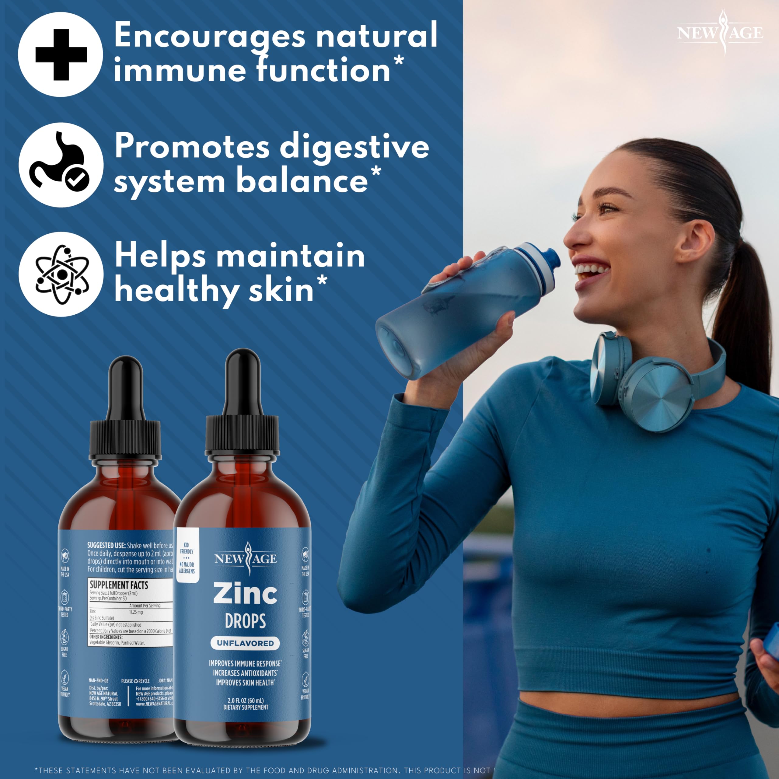 NEW AGE Ionic Zinc Drops back view showing ingredients