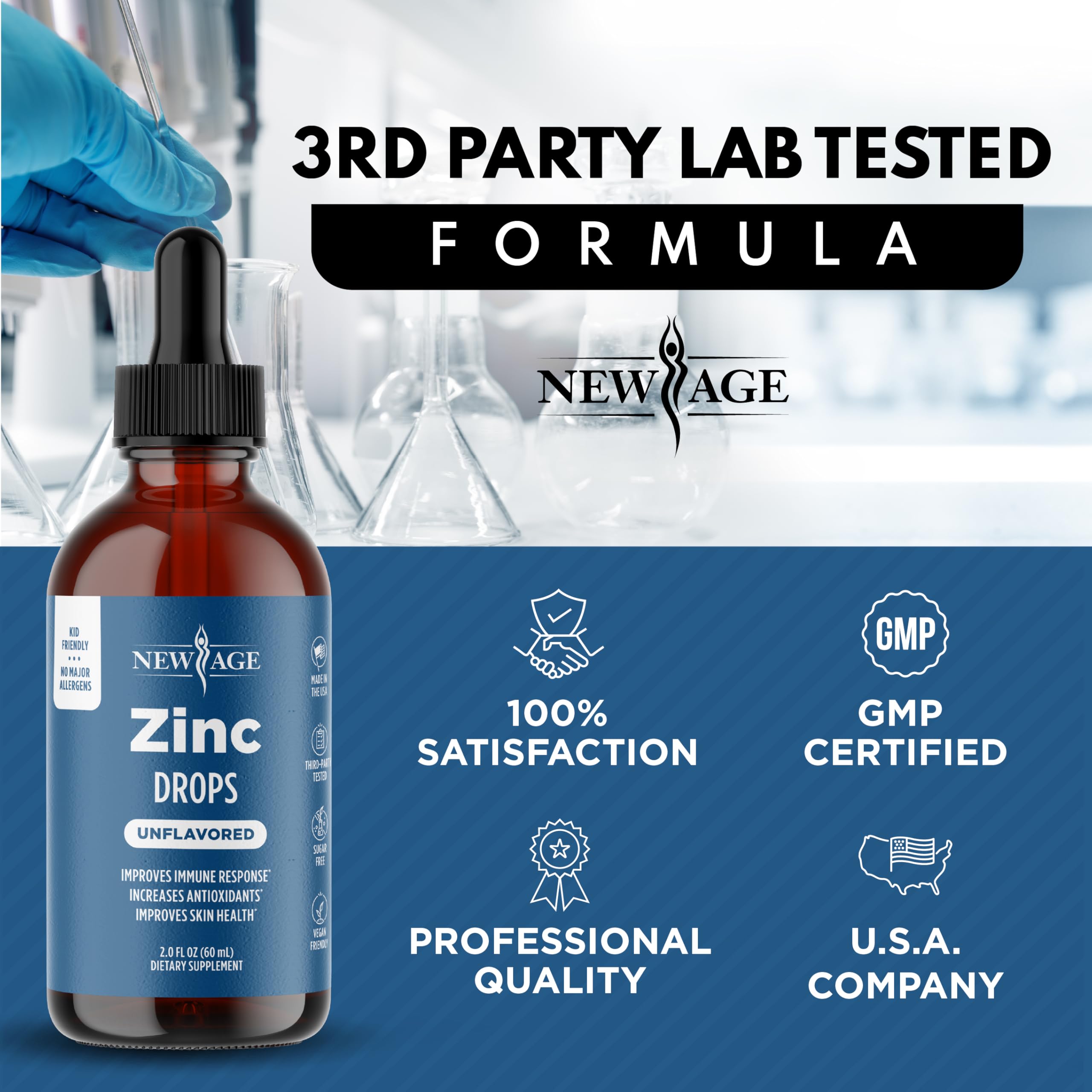 NEW AGE Ionic Zinc Drops displayed with other supplements