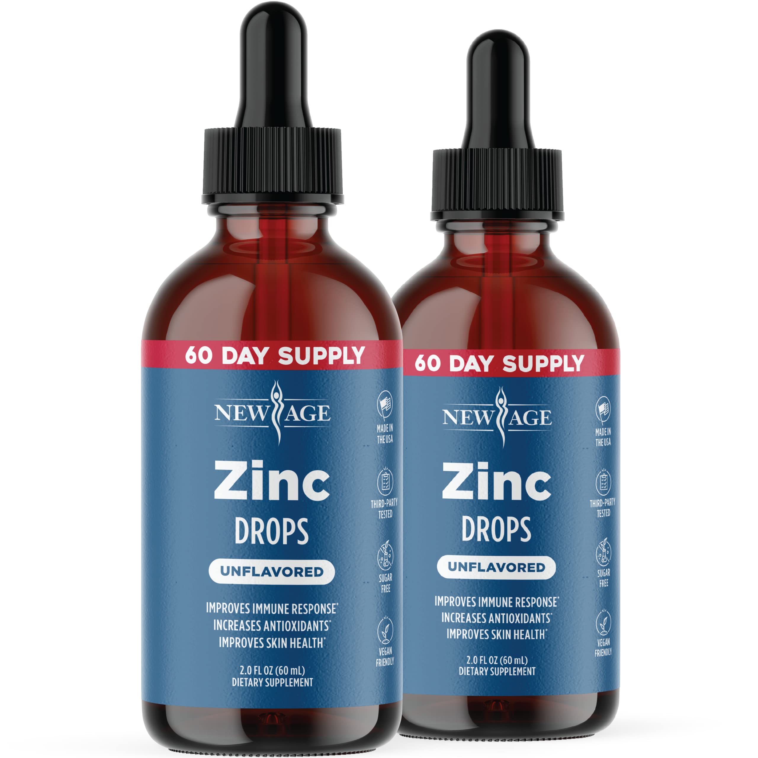 NEW AGE Ionic Zinc Drops front view of two bottles