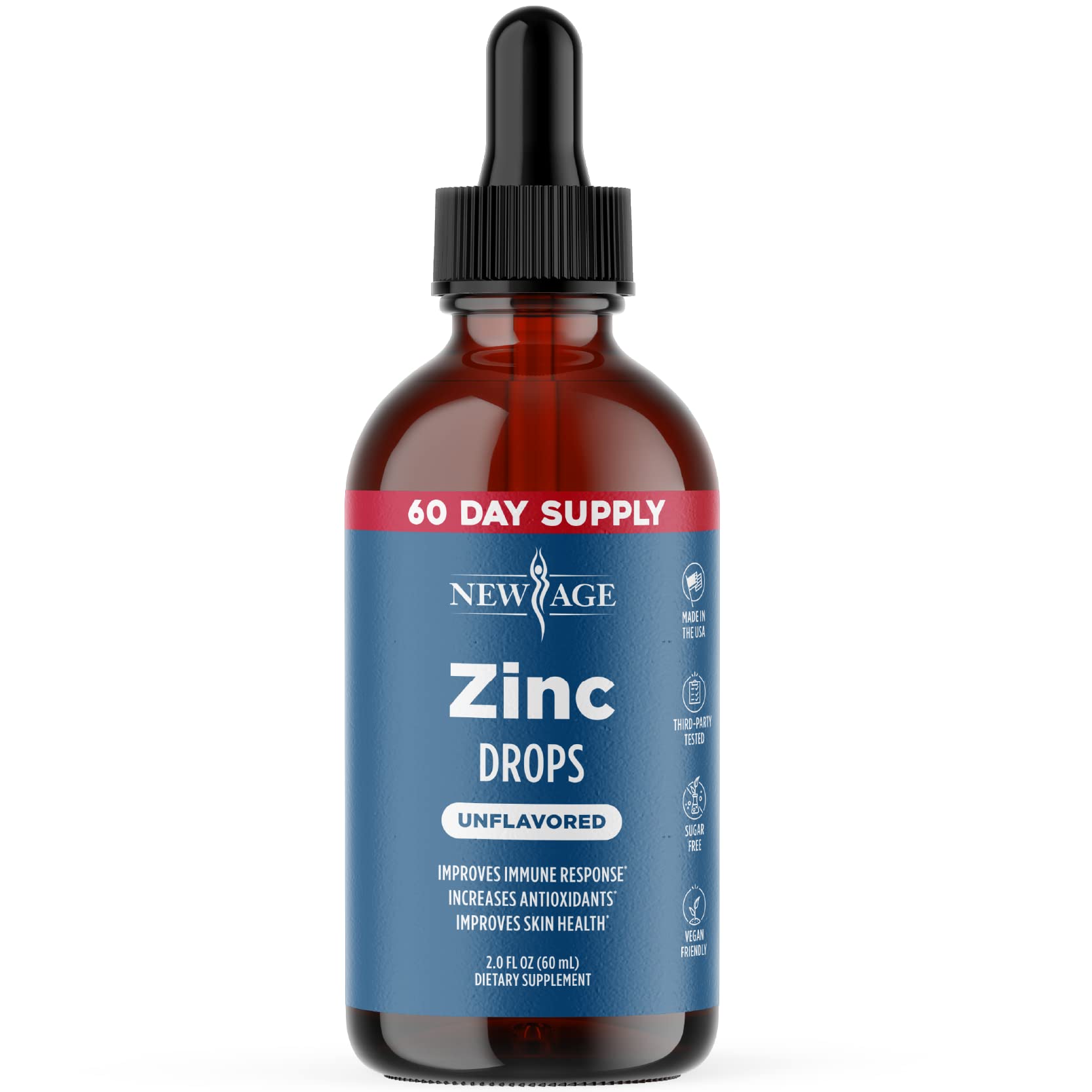 NEW AGE Ionic Zinc Drops front view with bottle and label