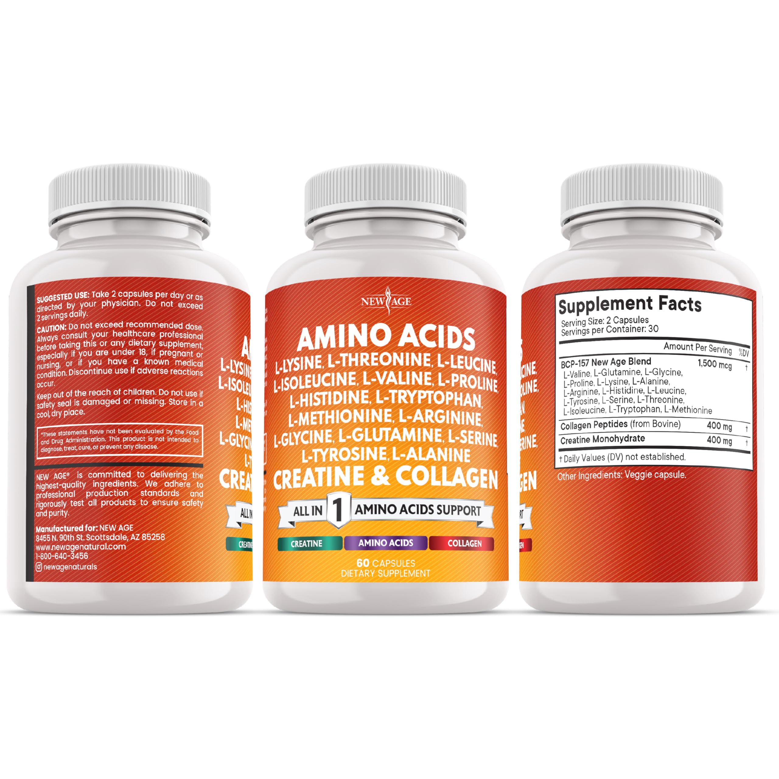 NEW AGE L-Lysine supplement on a wooden table