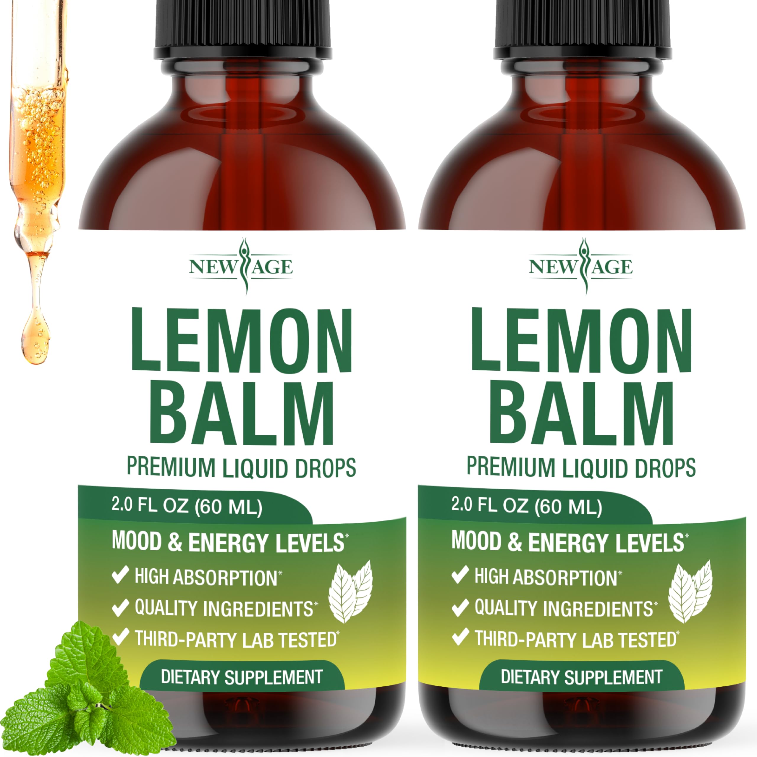 NEW AGE Lemon Balm Drops front view with dropper