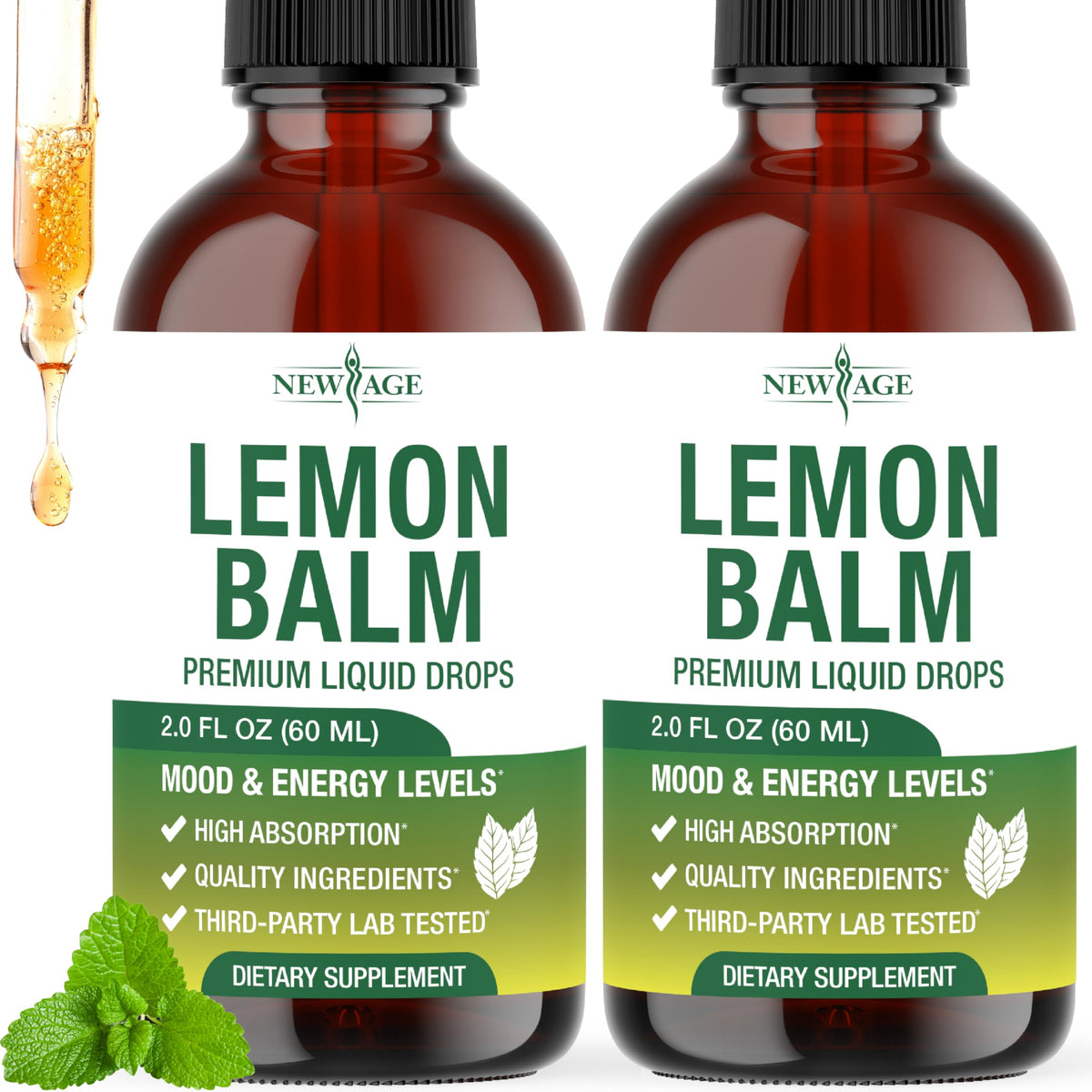 NEW AGE Lemon Balm Drops front view with dropper