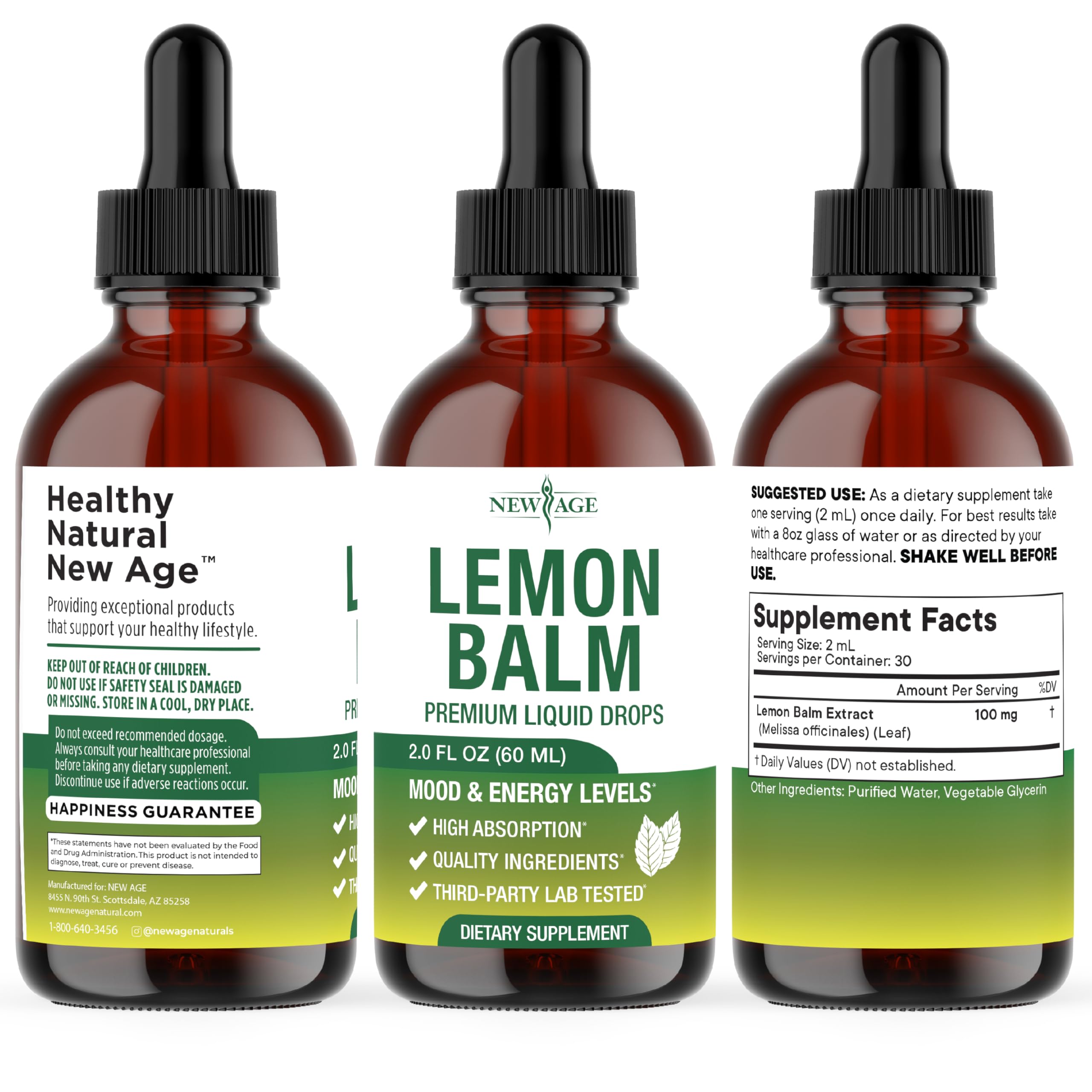 NEW AGE Lemon Balm Drops on wooden table