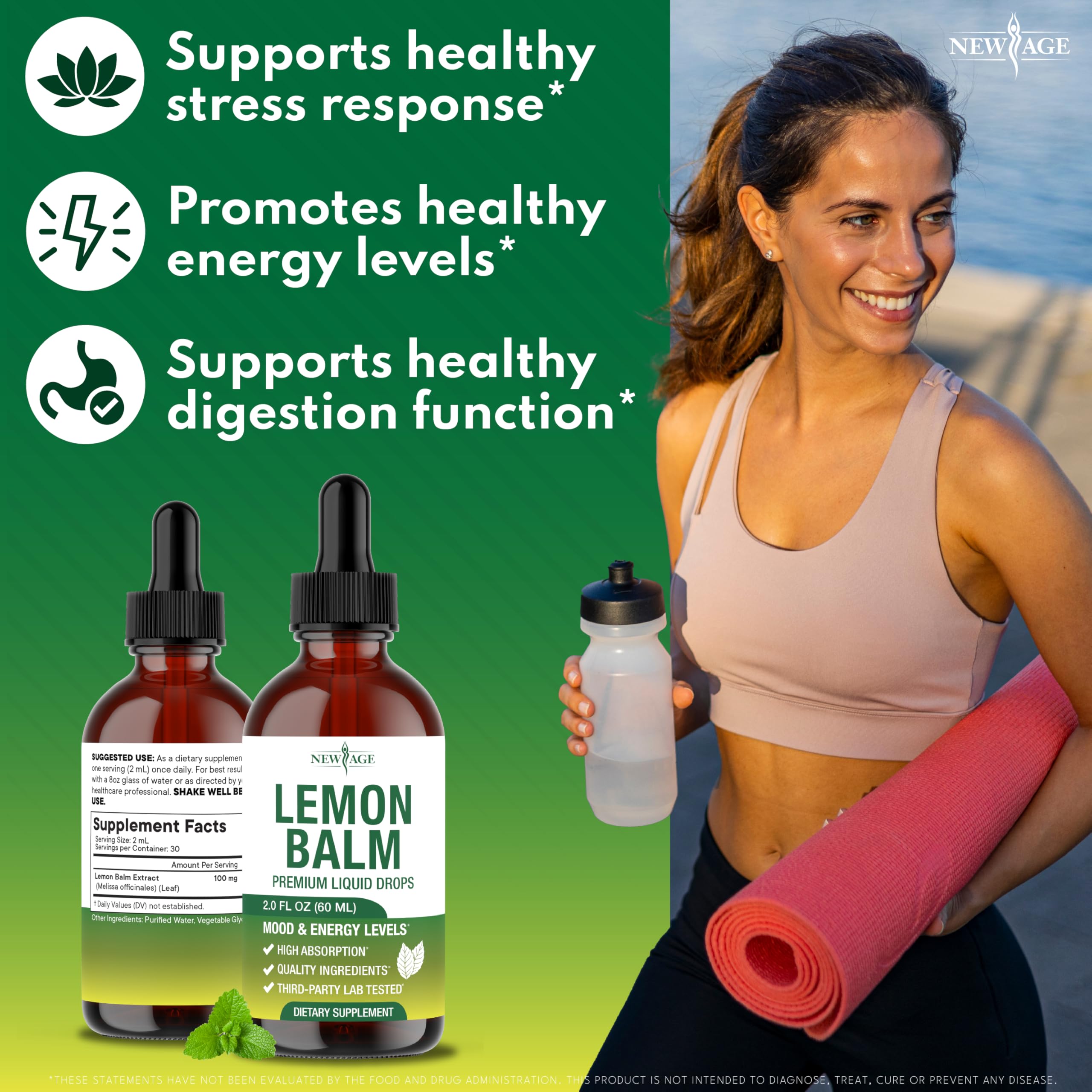 NEW AGE Lemon Balm Drops packaging side view