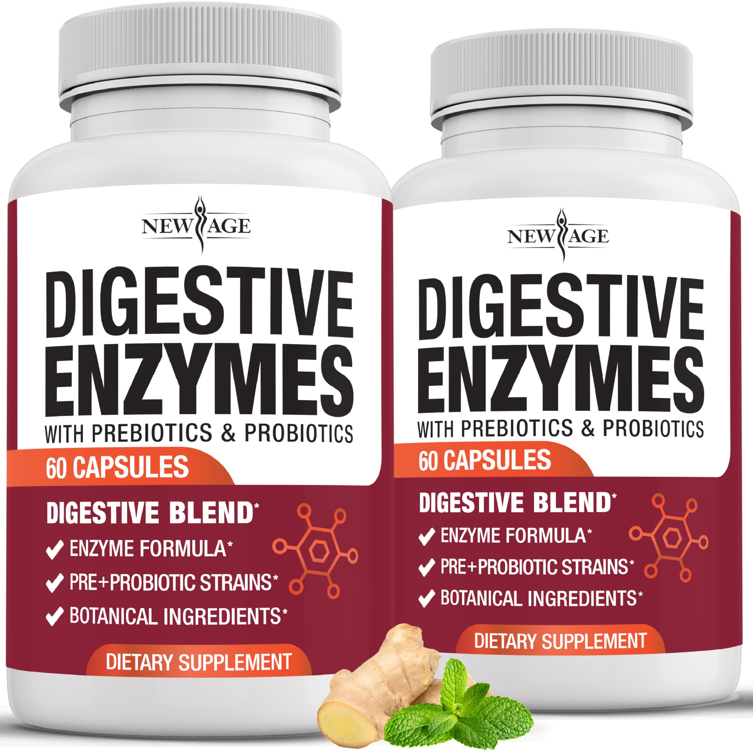 NEW AGE Lipase daily Enzyme Supplement front view with capsules