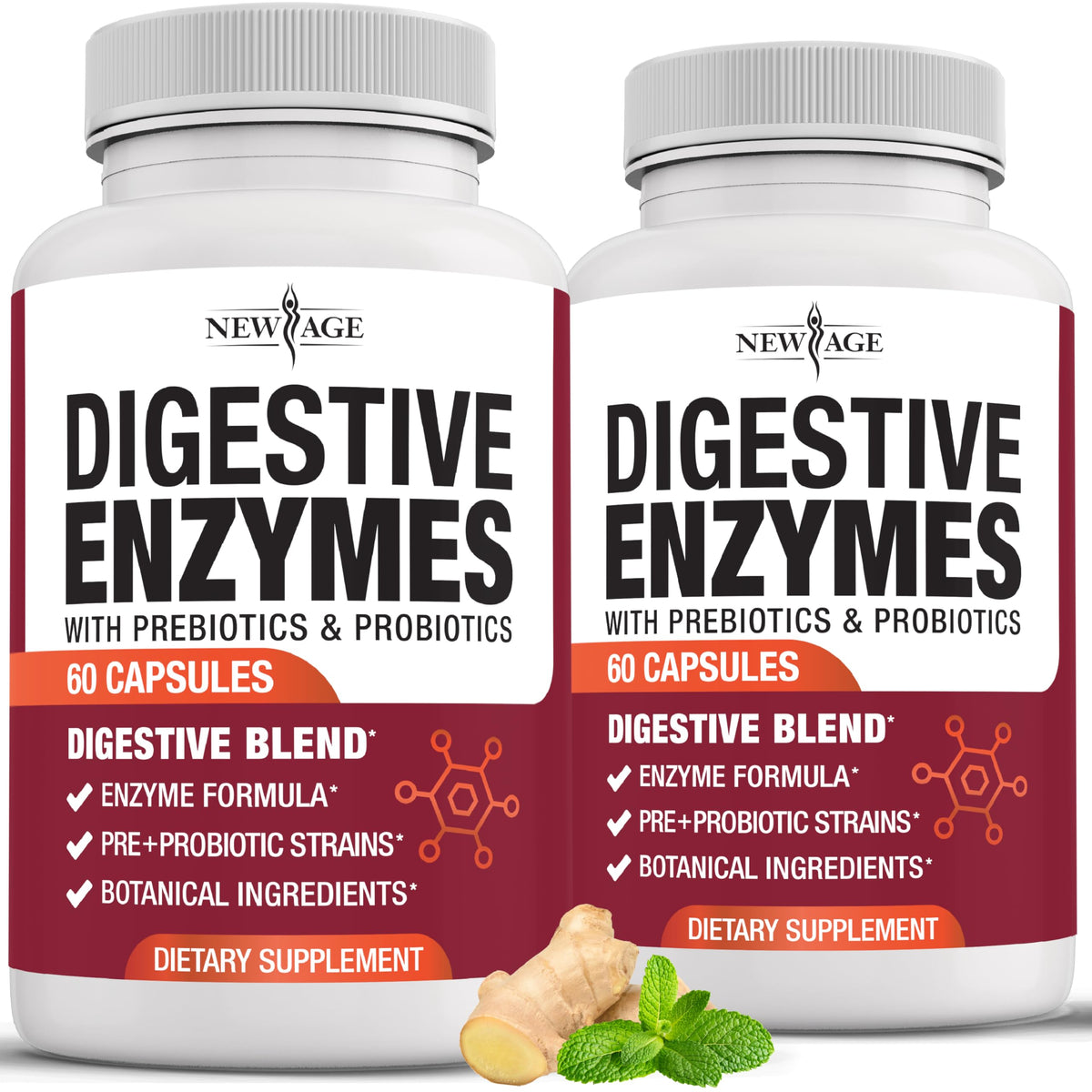 NEW AGE Lipase daily Enzyme Supplement front view with capsules