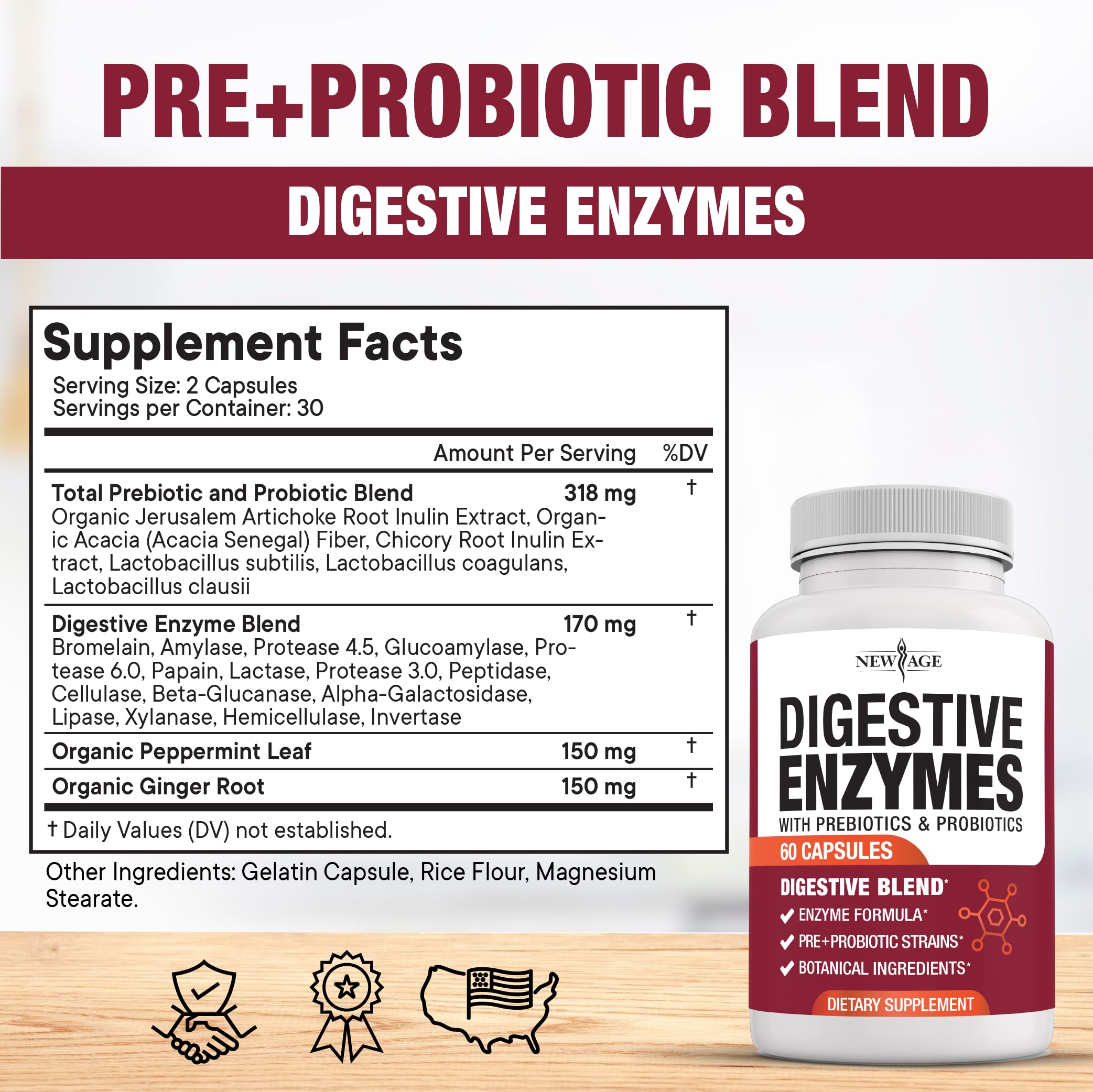 NEW AGE Lipase daily Enzymes supplement side view