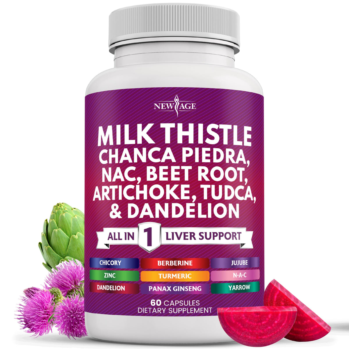NEW AGE Liver Support Supplement front view with packaging