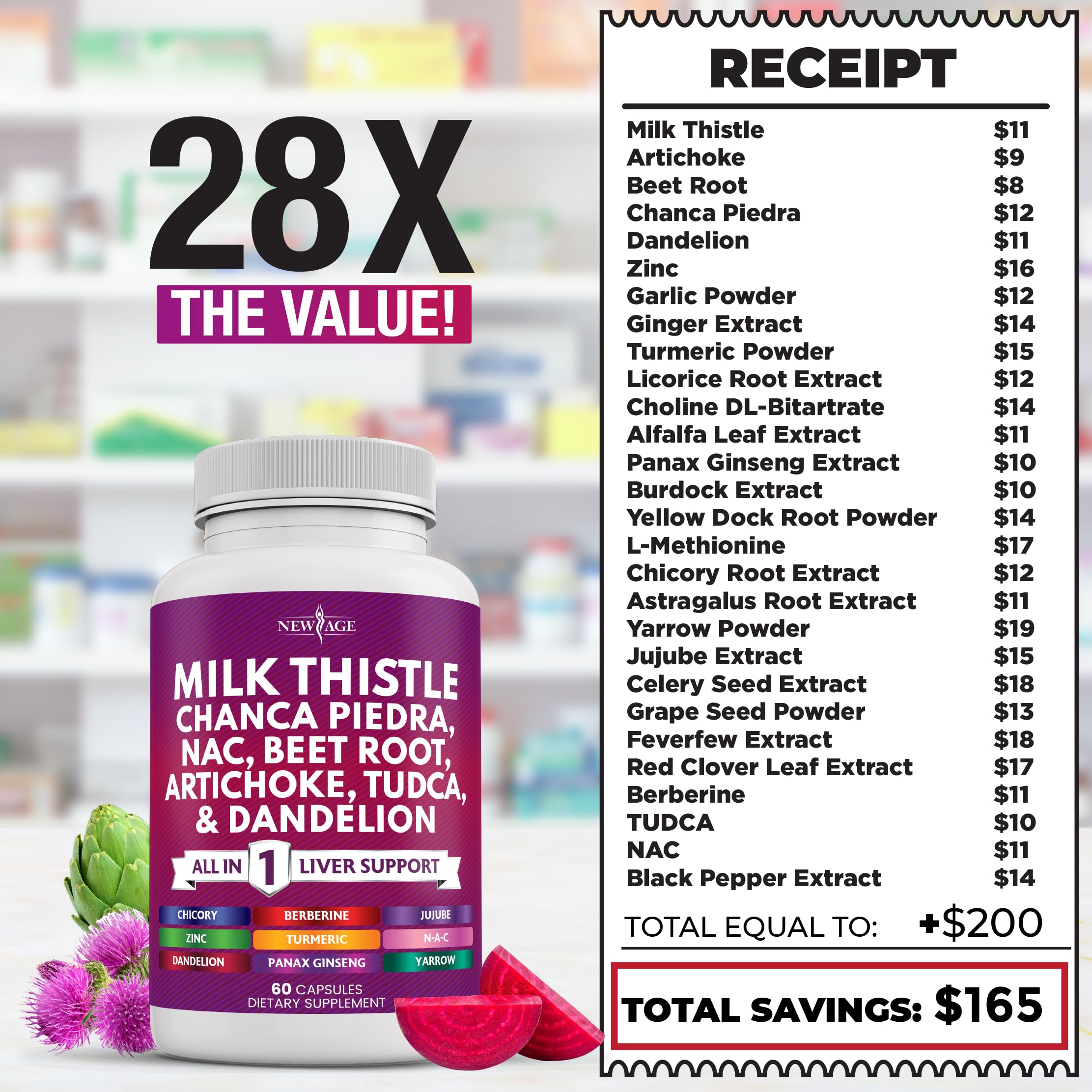 NEW AGE Liver Support Supplement lifestyle scene with glass of water