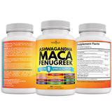 NEW AGE Maca-Ashwagandha Supplement Capsules on a wooden table