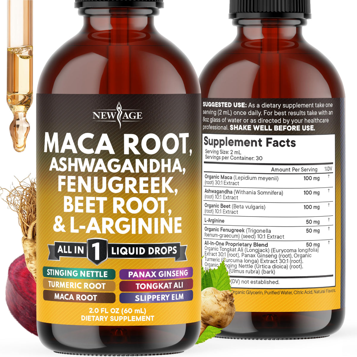 NEW AGE Maca Root and Stinging Nettle Drops front view