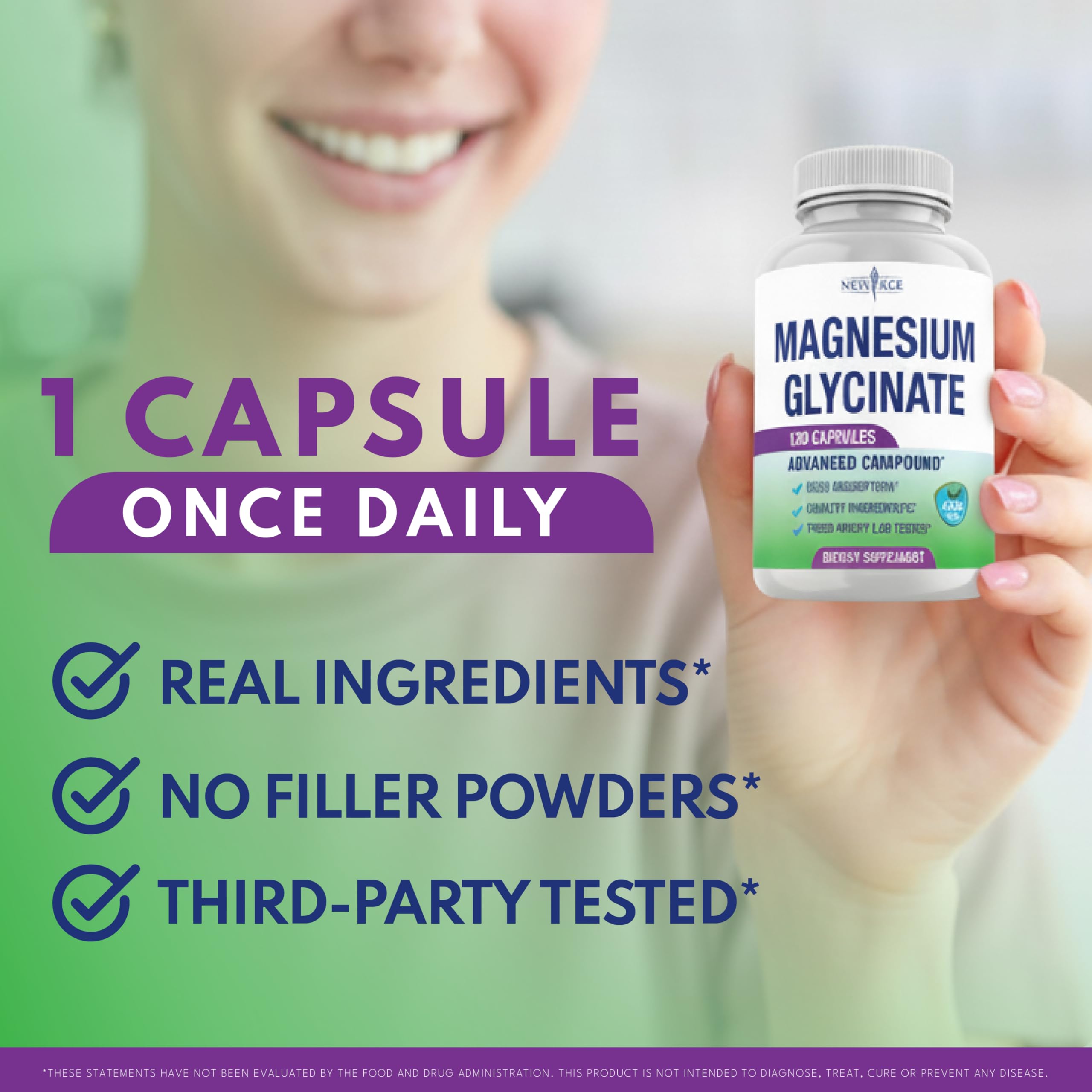 NEW AGE Magnesium Glycinate Supplement back view with ingredient details