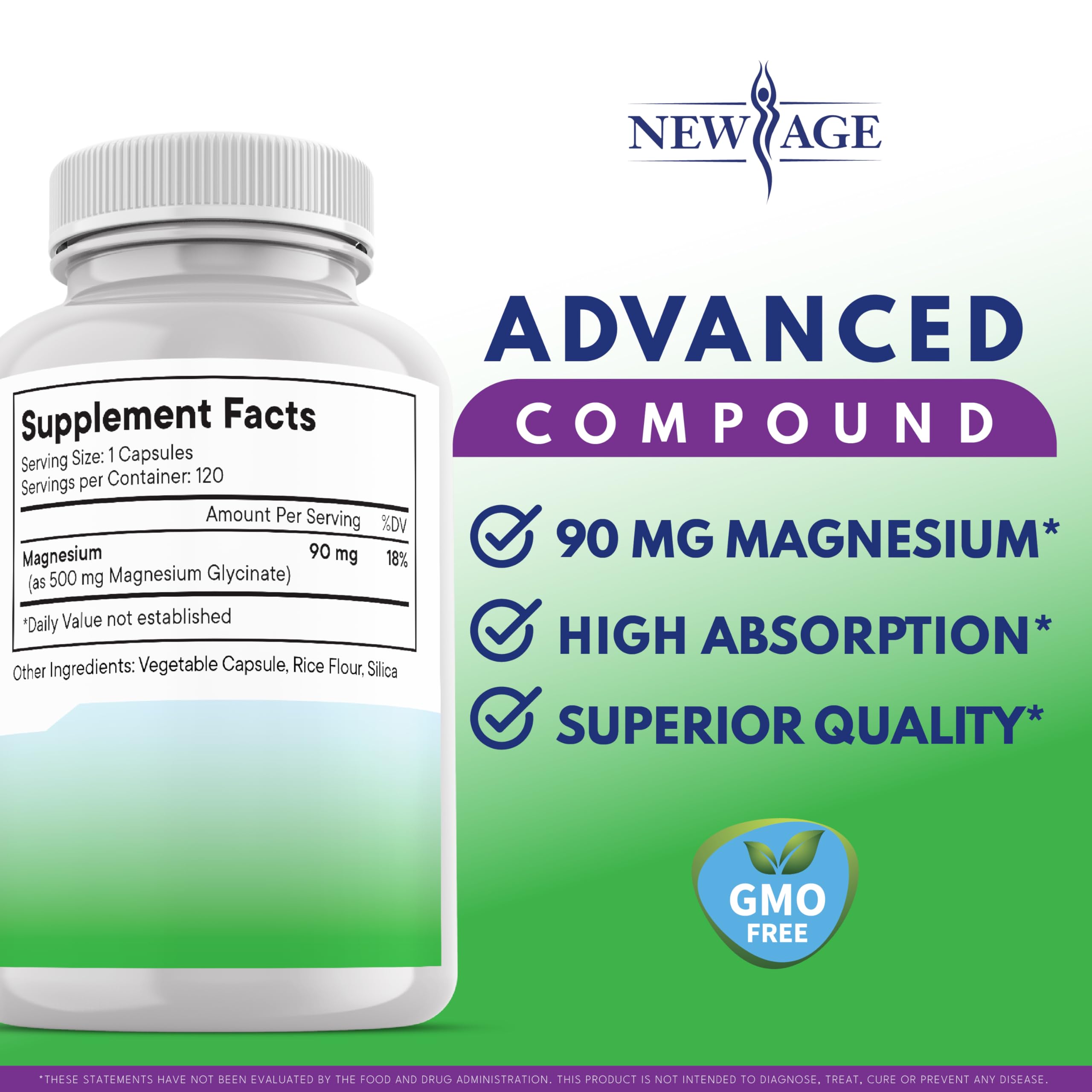 NEW AGE Magnesium Glycinate Supplement capsule close-up