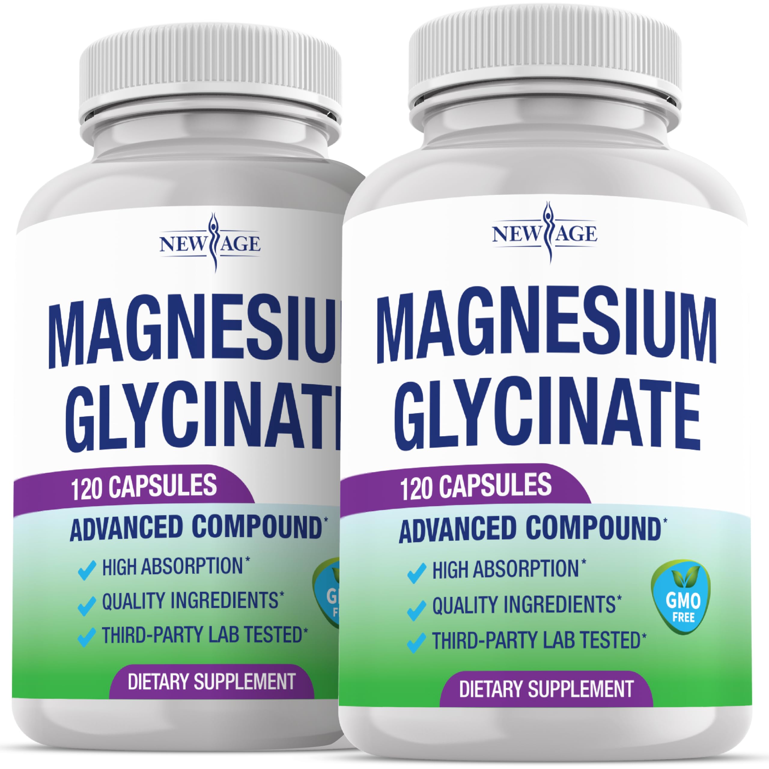 NEW AGE Magnesium Glycinate Supplement front view with packaging